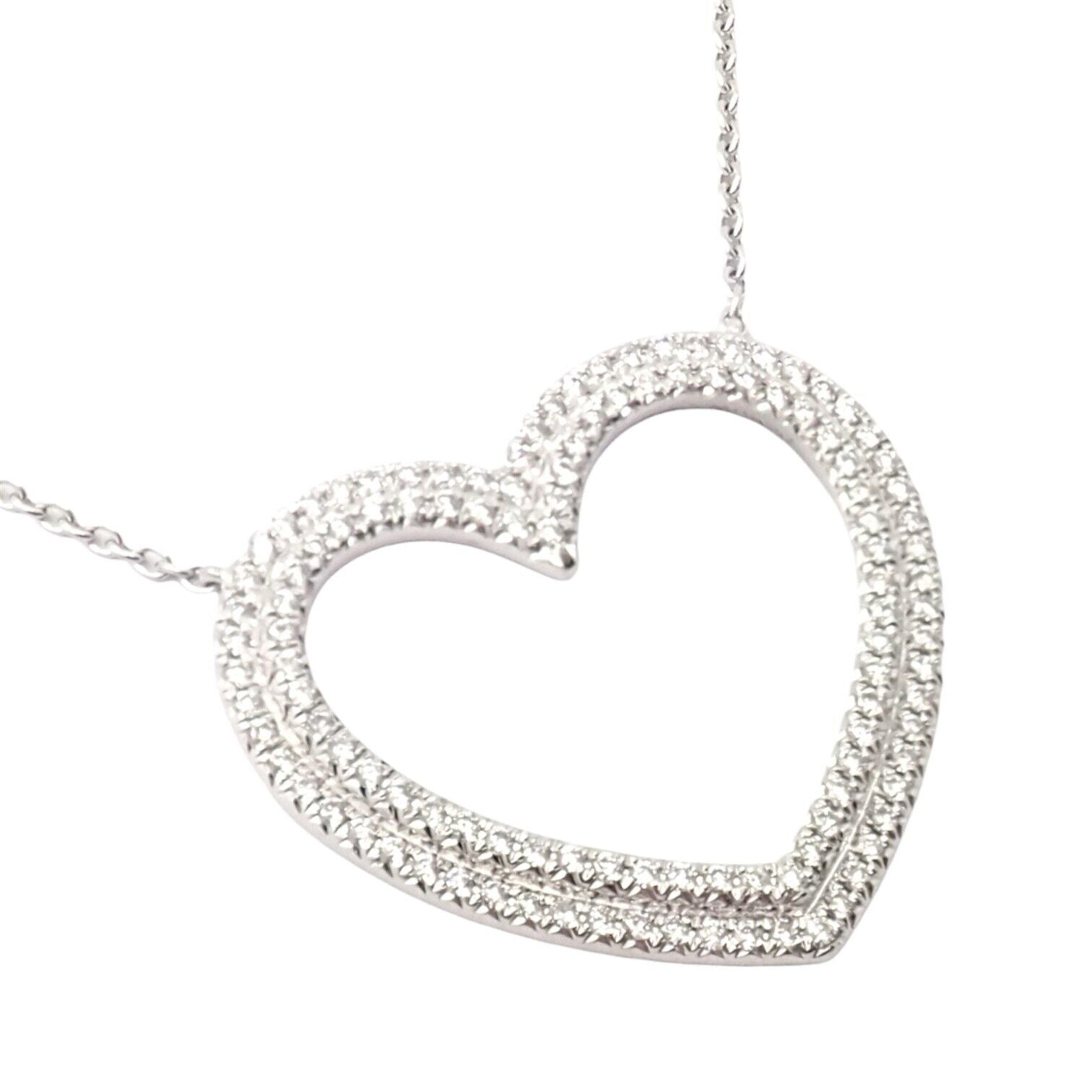Authentic! Tiffany & Co Platinum Diamond Heart Double Metro Pendant Necklace | Fortrove
