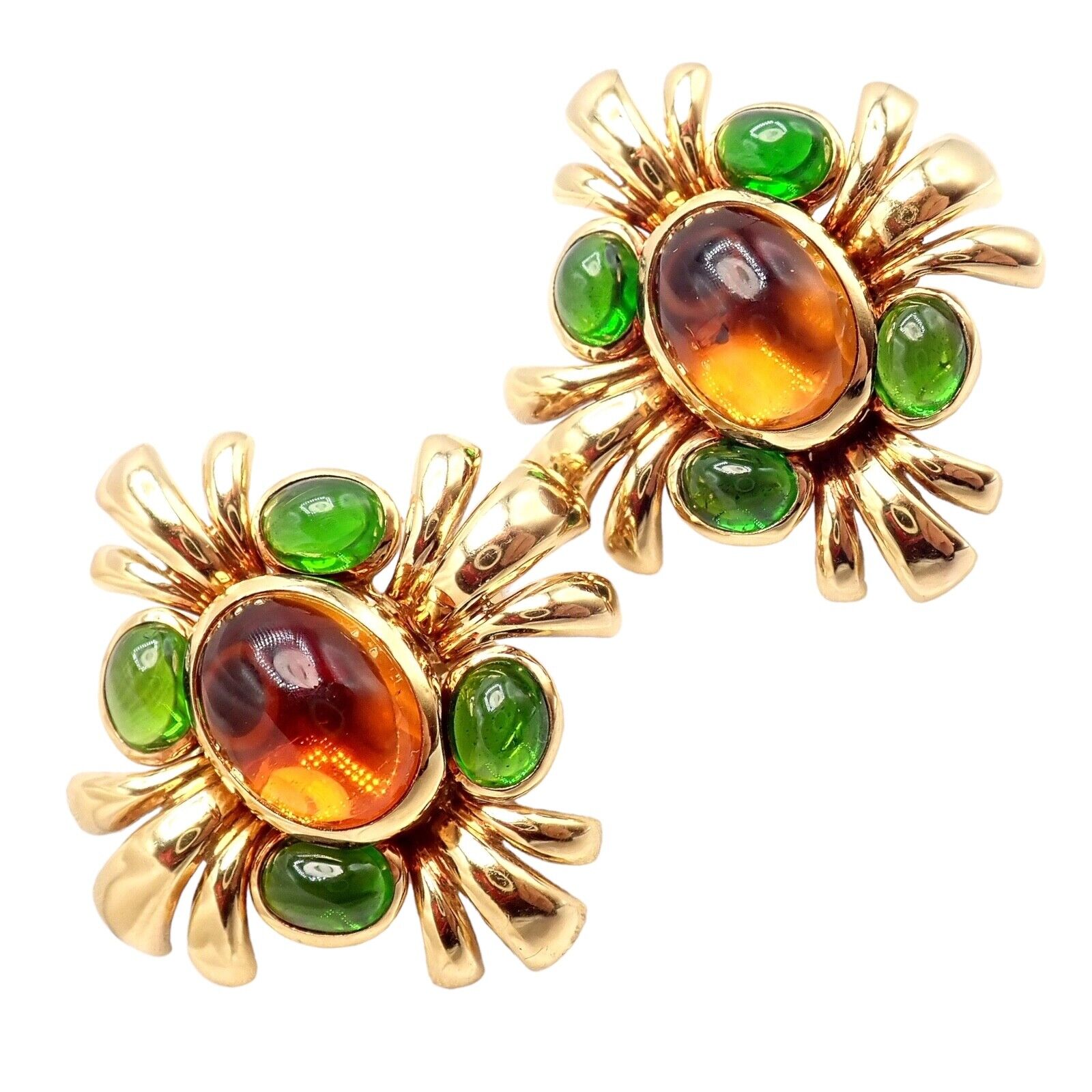 Authentic! Verdura 18k Yellow Gold Citrine Green Tourmaline Vintage Earrings | Fortrove