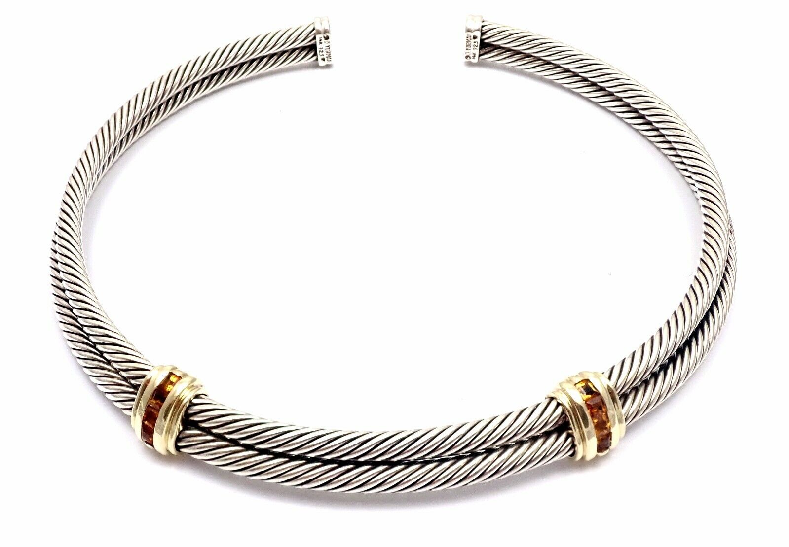 Authentic! David Yurman 14k Gold Silver Citrine Double Cable Collar Necklace | Fortrove