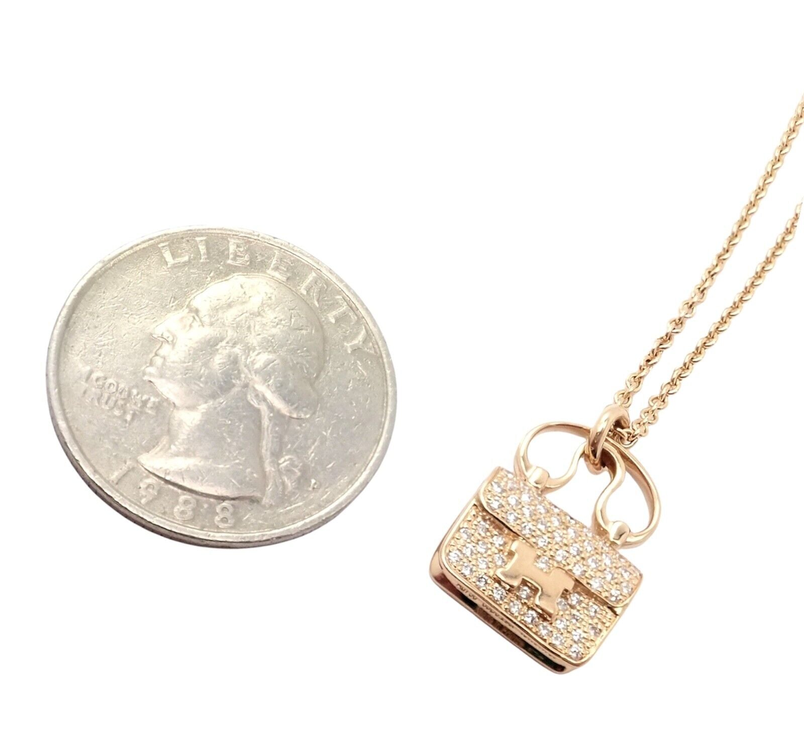 Hermes Jewelry & Watches:Fine Jewelry:Necklaces & Pendants Rare! Authentic Hermes 18k Rose Gold Diamond Constance Amulette Pendant Necklace