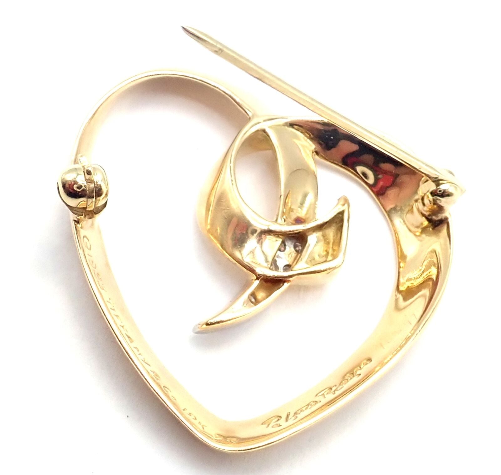 Authentic! Tiffany & Co Paloma Picasso 18k Yellow Gold Diamond Heart Pin Brooch | Fortrove
