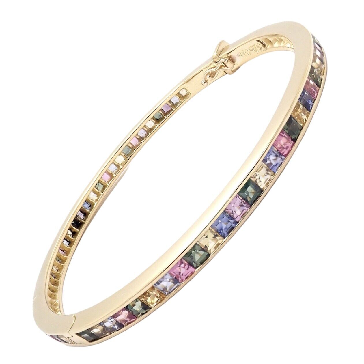 Authentic! Julius Cohen 18k Yellow Gold Diamond Pastel Color Stone Cuff Bracelet | Fortrove
