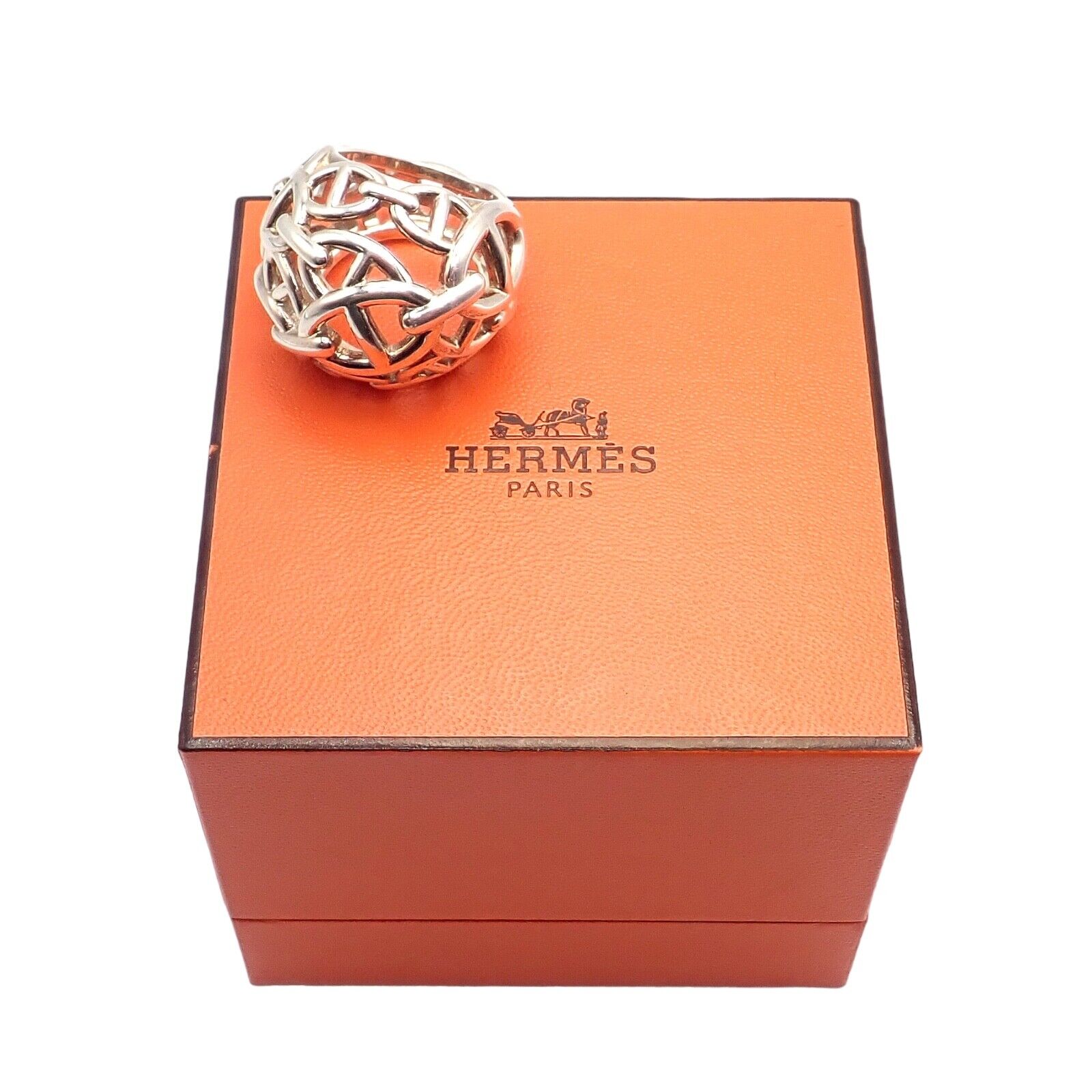 Authentic! Hermes Sterling Silver Large Chaine D'anchre Dome Ring sz 4.5 | Fortrove