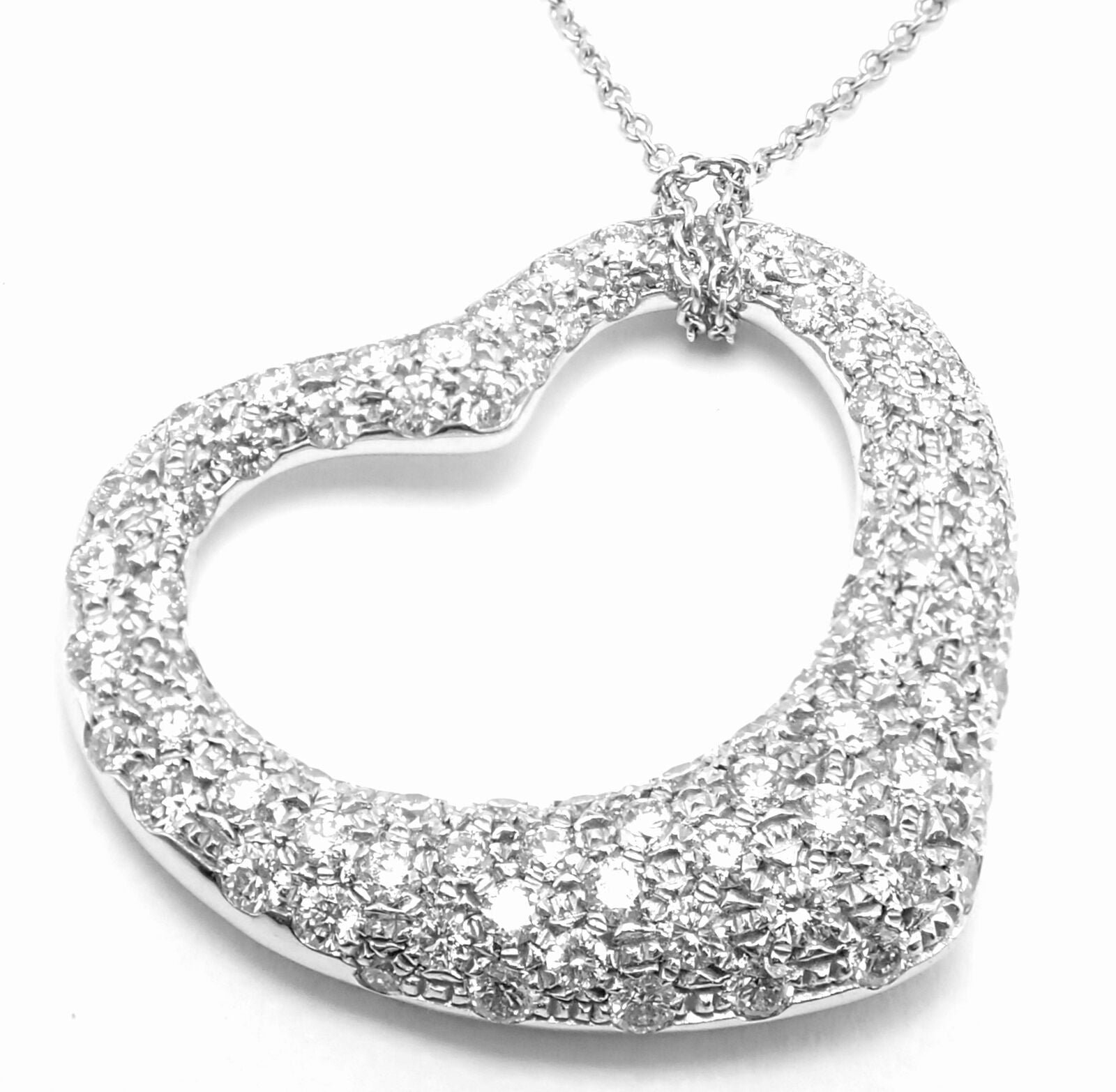 Authentic Tiffany & Co Peretti Platinum Diamond Large Open Heart Necklace $26000 | Fortrove