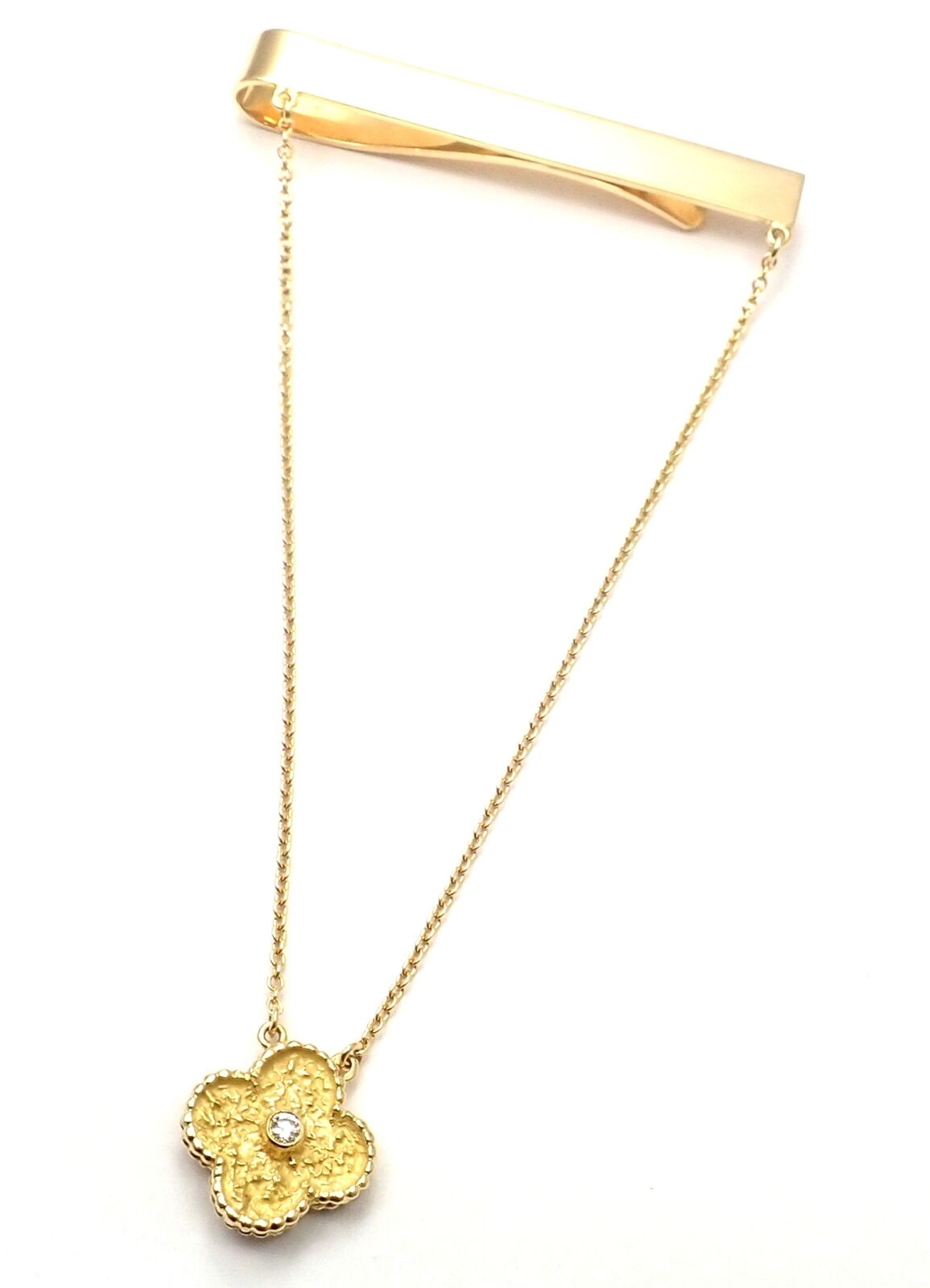 Authentic! Van Cleef & Arpels 18k Yellow Gold Diamond Vintage Alhambra Tie Clip | Fortrove