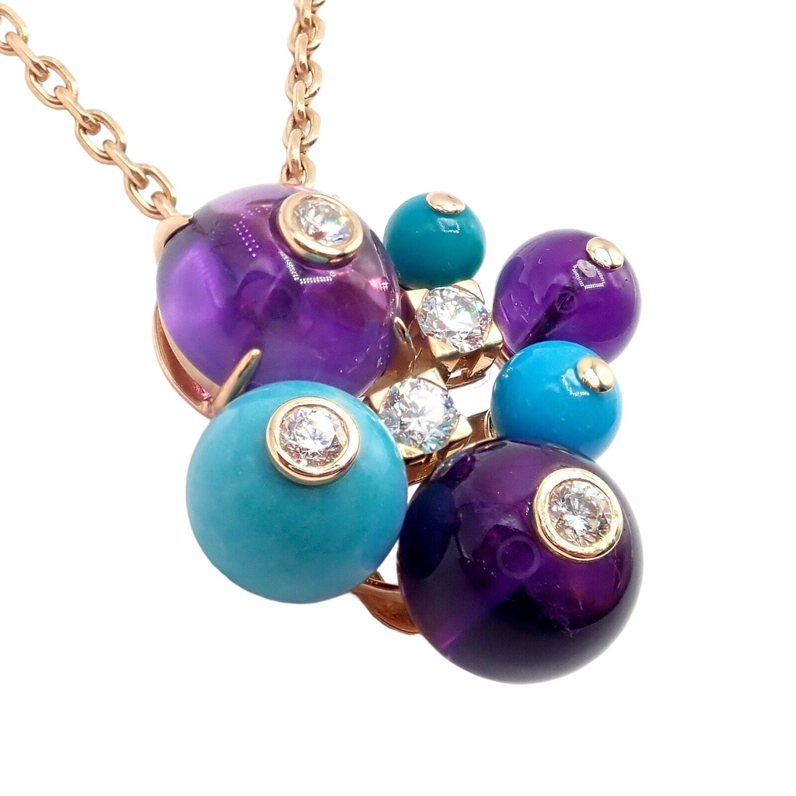 Rare! Authentic Cartier 18k Rose Gold Turquoise Diamond Delices De Goa Necklace | Fortrove