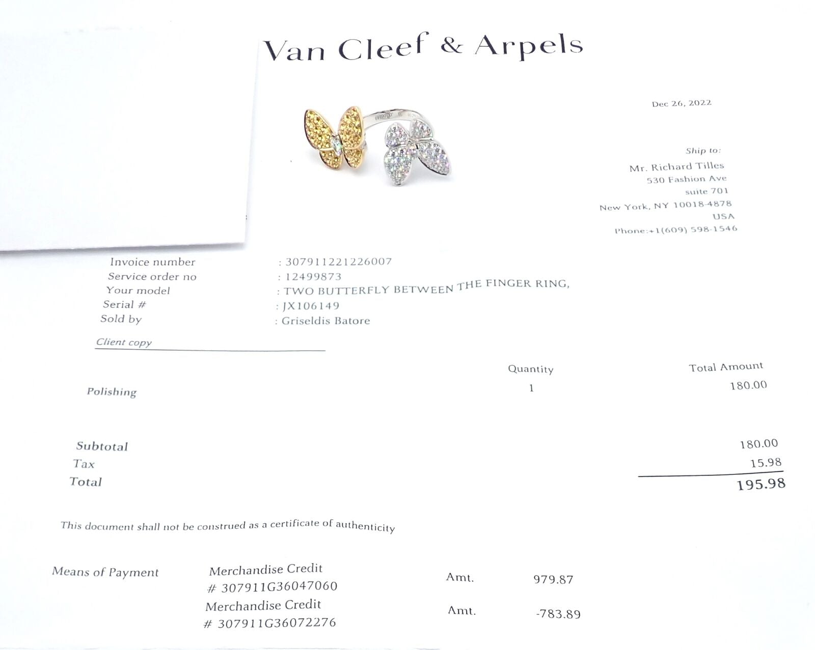 Van Cleef & Arpels 18k Gold Diamond Sapphire Two Butterfly Between Finger Ring | Fortrove