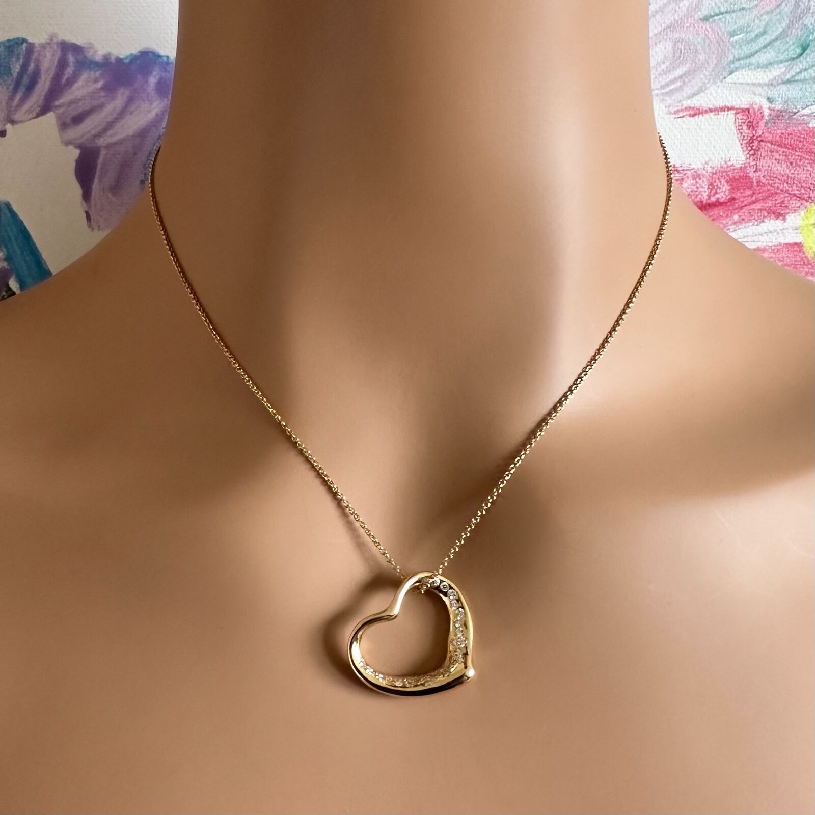 Authentic! Tiffany & Co Elsa Peretti 18k Yellow Gold Diamond Open Heart Necklace | Fortrove