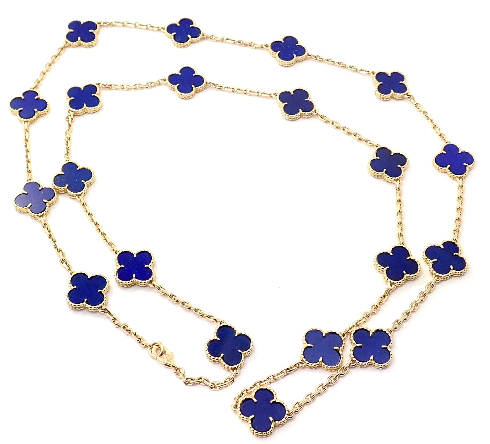 Van Cleef & Arpels 18K YG 20 Motif Lapis Lazuli Alhambra Necklace