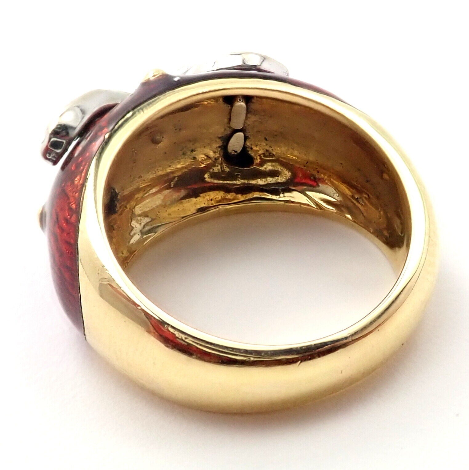 Authentic! Hidalgo 18K Yellow Gold Red Enamel X Diamond Ring Sz 5 | Fortrove
