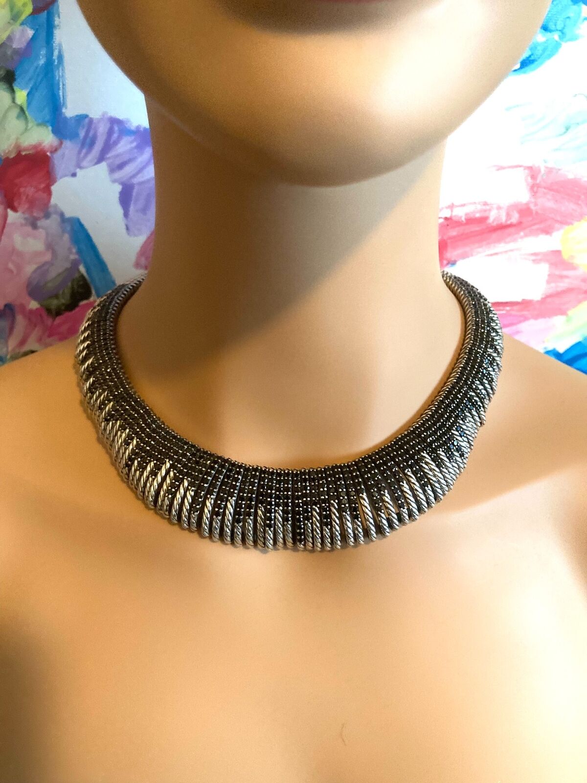 Authentic! David Yurman Silver Tempo Black Spinel Large Collar Necklace | Fortrove