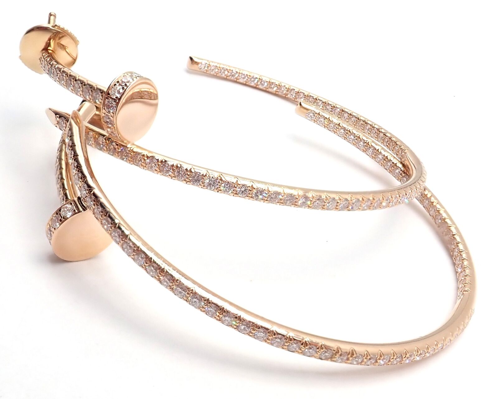 Authentic! Cartier Juste un Clou 18k Rose Gold Diamond Nail Hoop Earrings Paper | Fortrove
