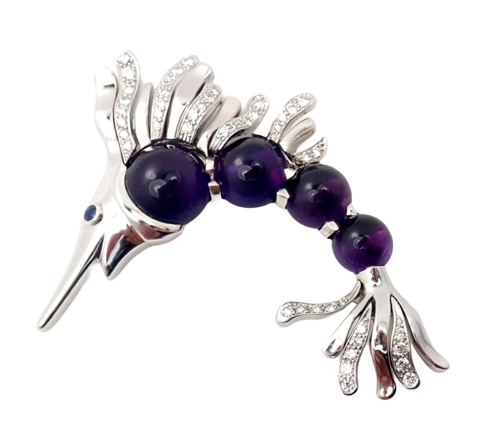 Chanel 18k White Gold Amethyst Diamond Miami Marlin Fish Brooch Pendant | Fortrove