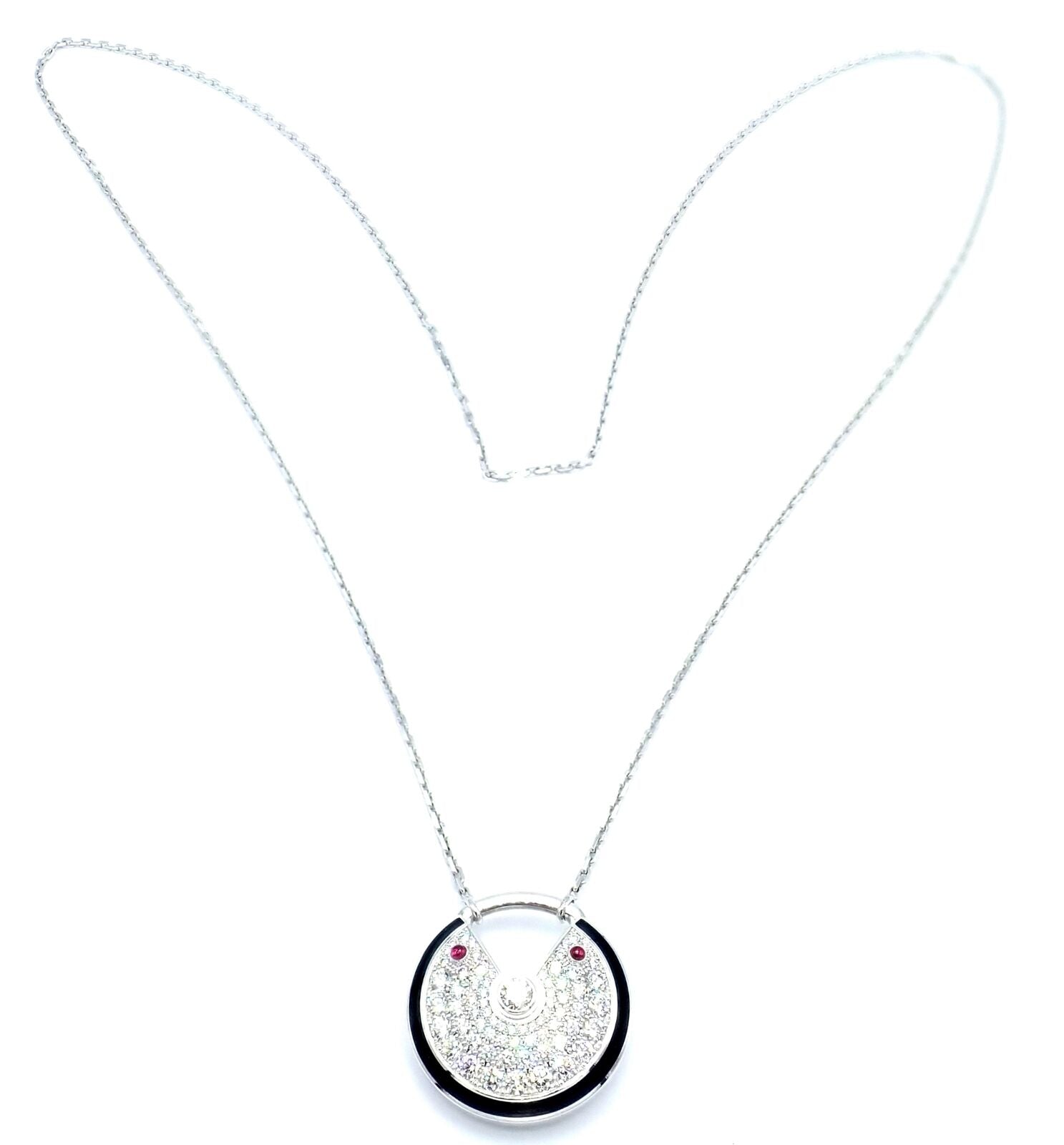 Authentic! Cartier Amulette 18k White Gold Diamond Ruby Large Pendant Necklace | Fortrove