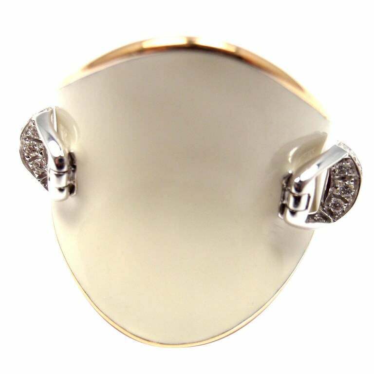 Authentic! Roberto Coin Saddle Stirrup 18k Rose Gold Diamond Enamel Ring | Fortrove