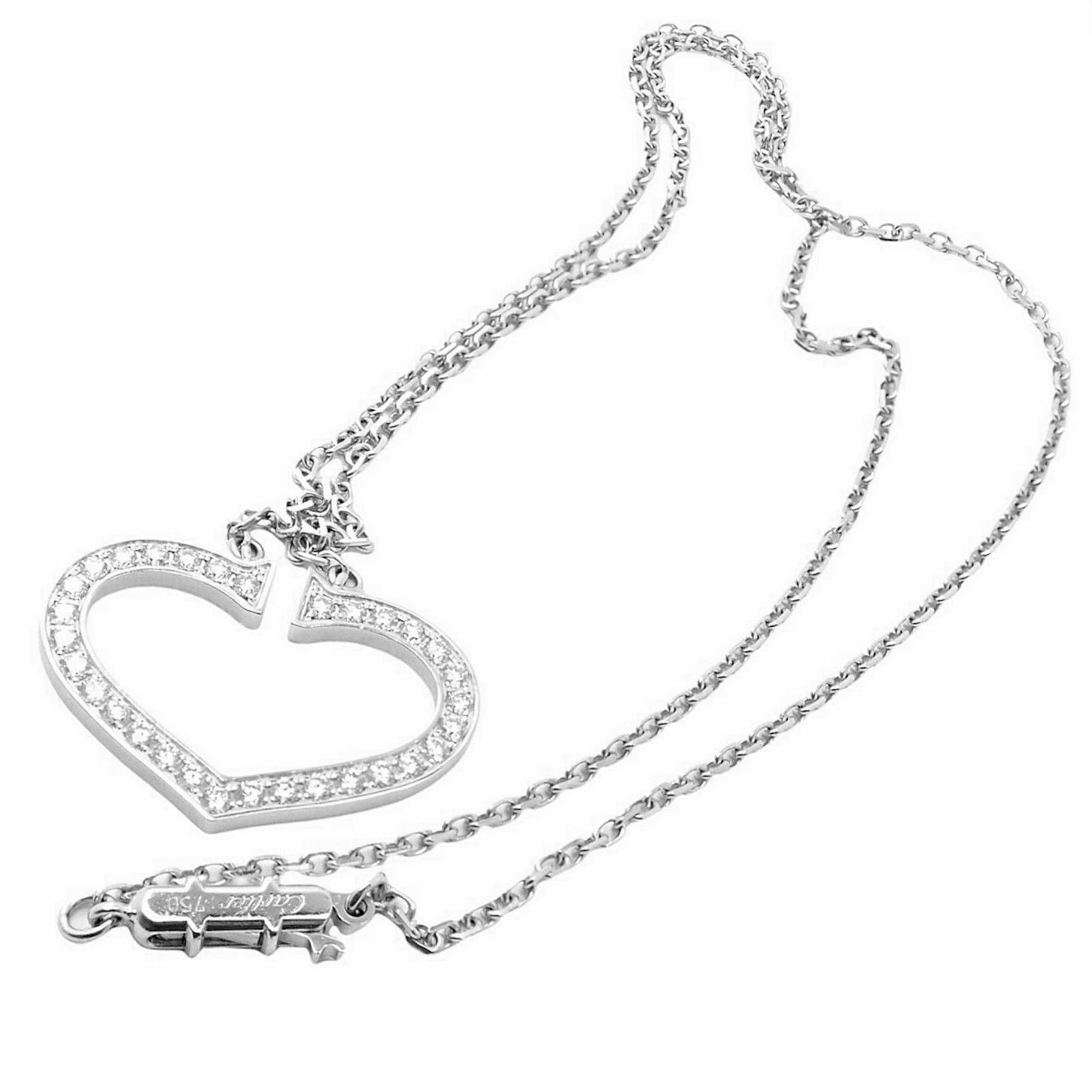 Authentic! Cartier 18k White Gold Diamond Large C Heart Pendant Necklace | Fortrove