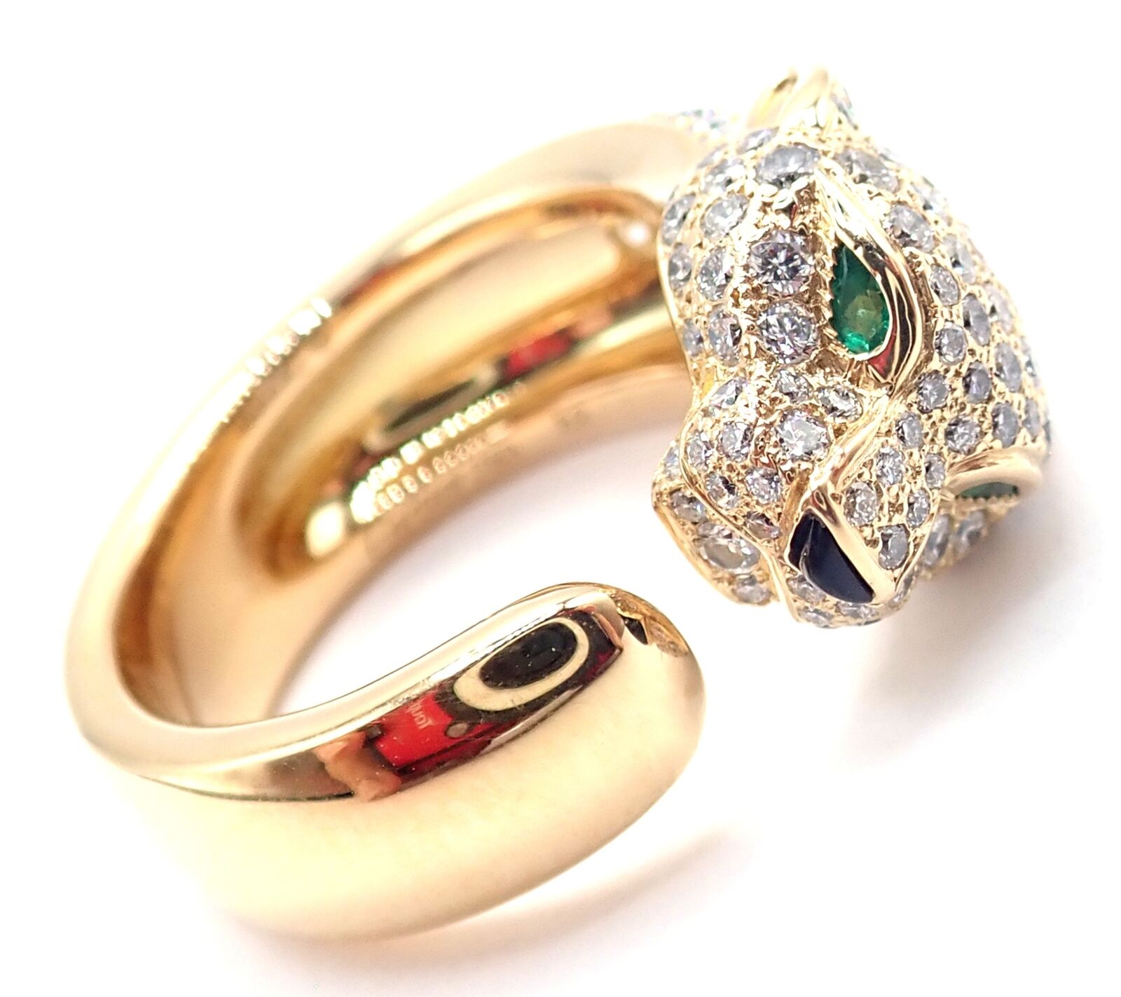 Cartier Jewelry & Watches:Fine Jewelry:Rings Authentic! Cartier Panther 18k Yellow Gold Diamond Emerald Onyx Band Ring Paper