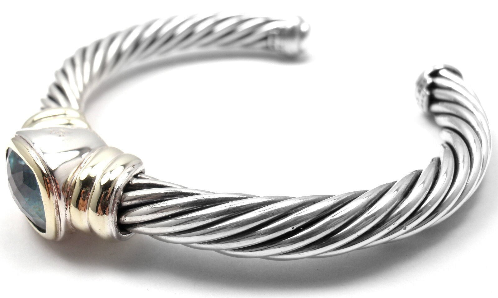 Authentic! D.Yurman NOBLESSE 14k YG Sterling Silver Blue Topaz Bangle Bracelet | Fortrove