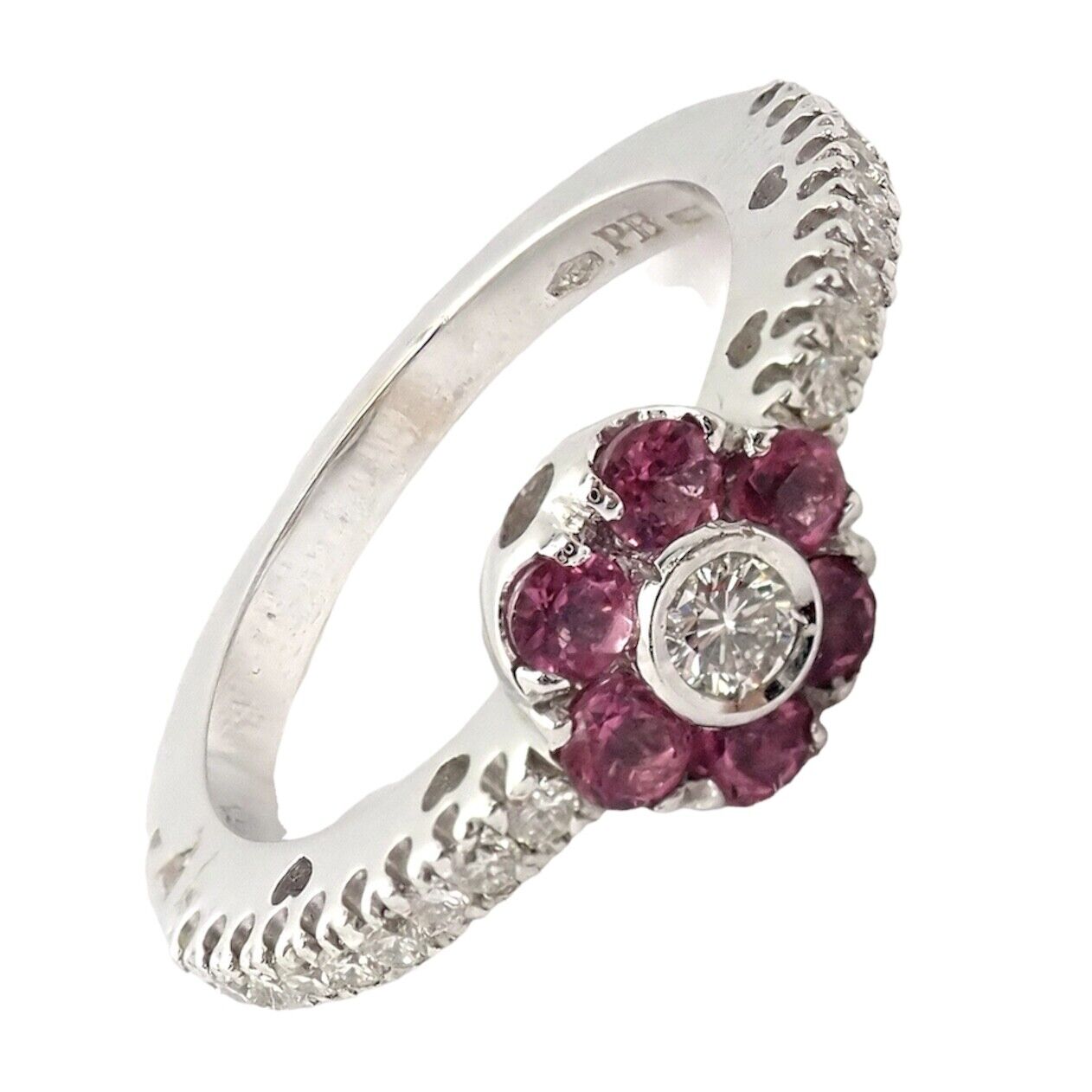 Authentic! Pasquale Bruni 18k White Gold Diamond Pink Sapphire Flower Fiori Ring | Fortrove