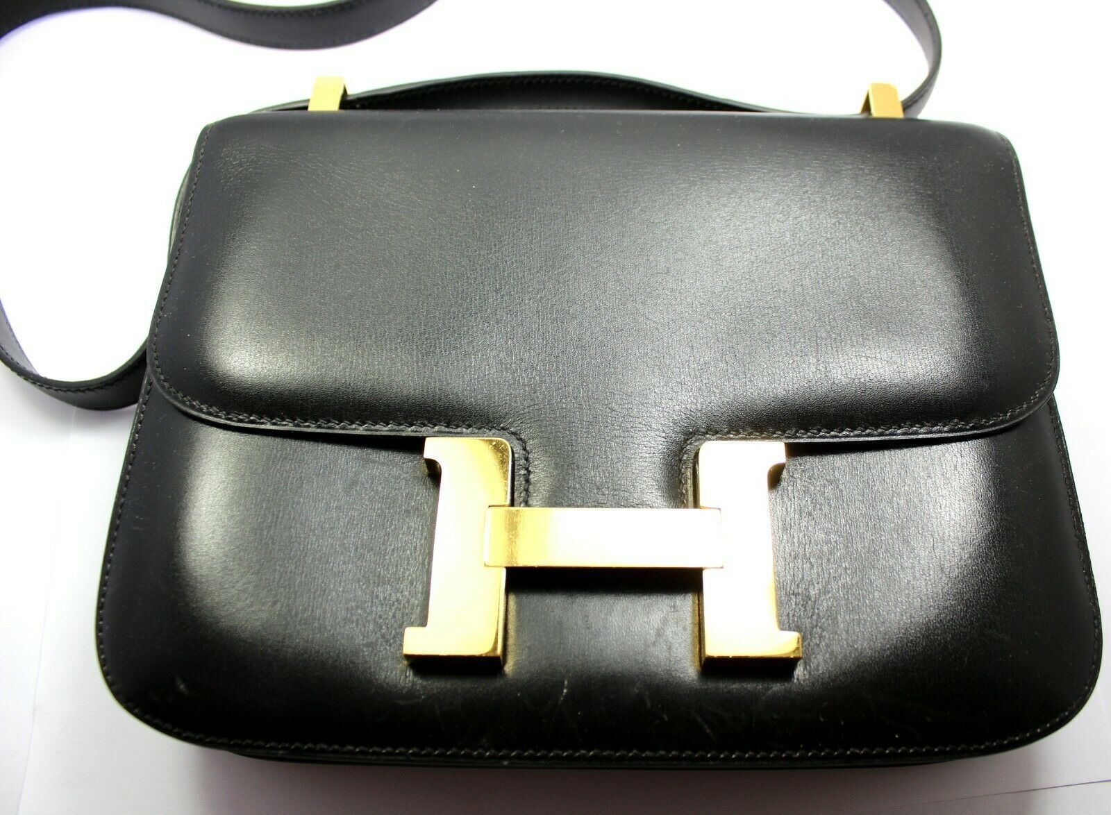 AUTHENTIC HERMES 23CM BLACK BOX LEATHER GHW CONSTANCE HANDBAG | Fortrove