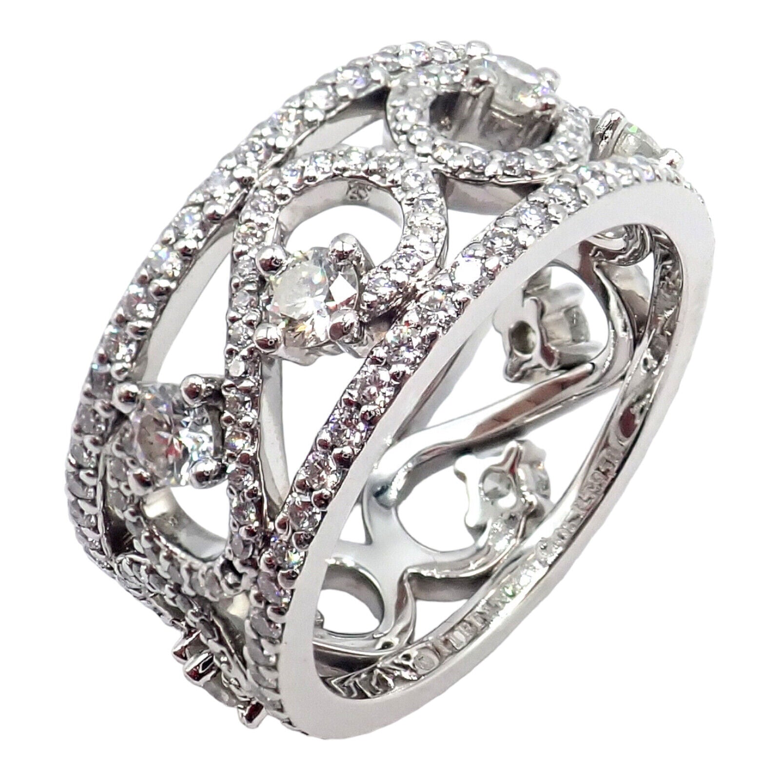 Authentic! Tiffany & Co Platinum Diamond Enchant Scroll Wide Band Ring Size 6 | Fortrove