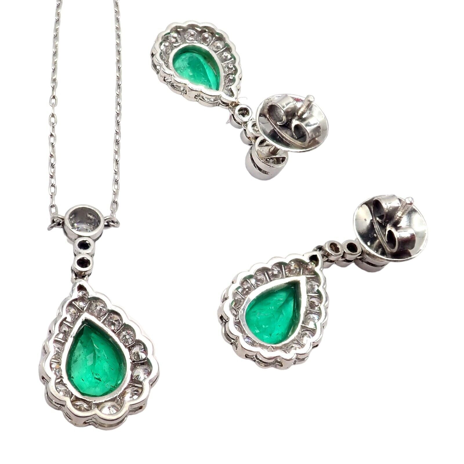 Vintage Estate Platinum Diamond Emerald Earrings Necklace Set | Fortrove