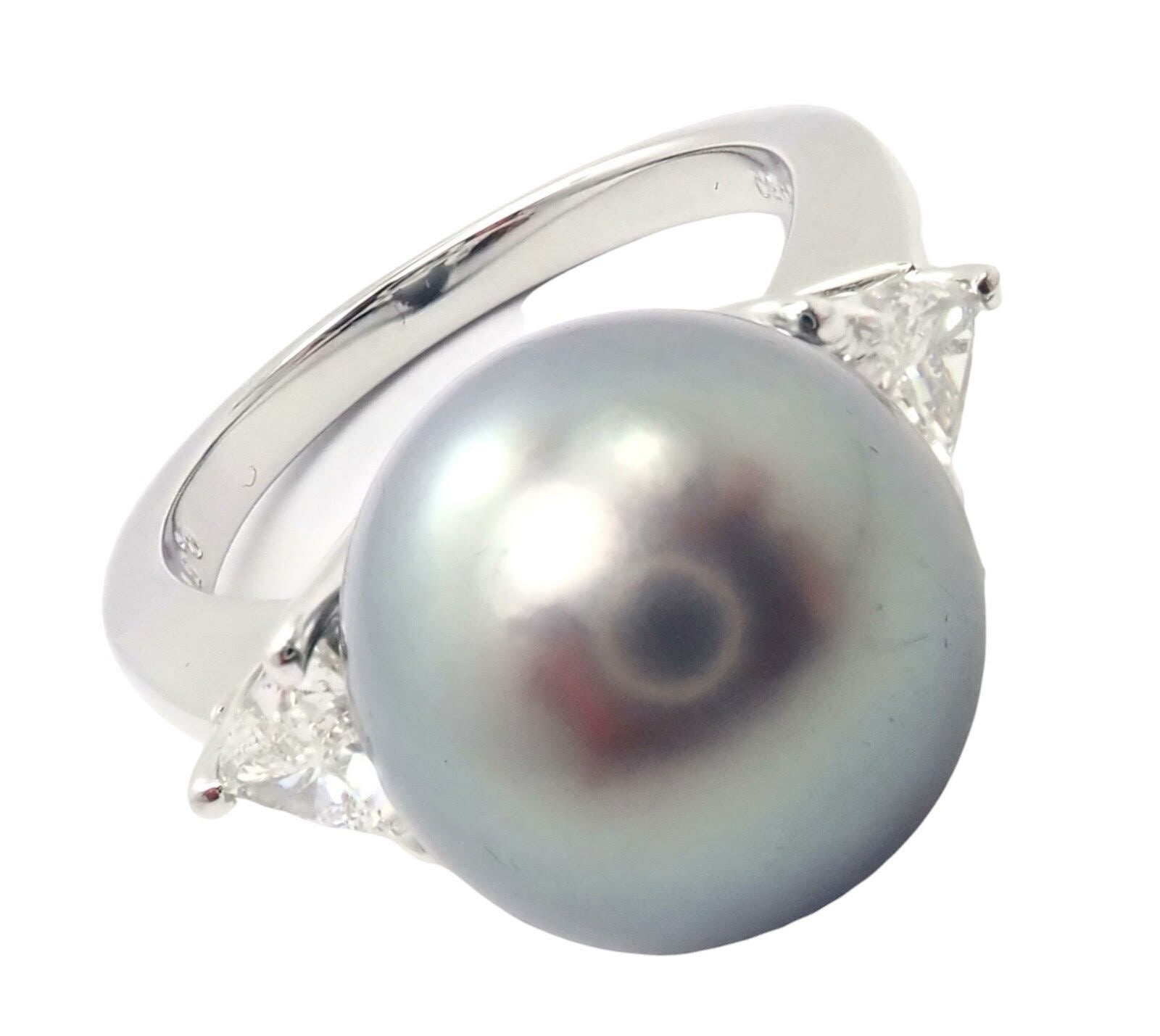 Rare! Mikimoto Platinum .5ctw Diamond 12mm Tahitian South Sea Pearl Heart Ring | Fortrove