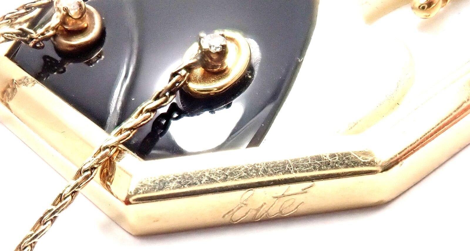 ERTE Folies 14k Yellow Gold Diamond Onyx Mother of Pearl Necklace & Earrings Set | Fortrove