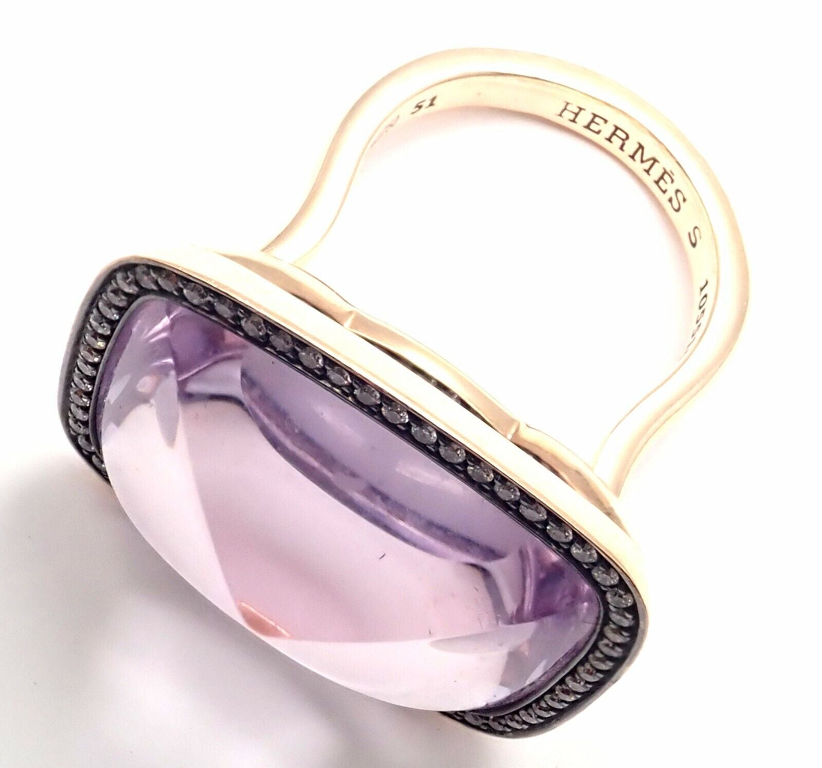 Rare! Authentic Hermes 18k Rose Gold Diamond Large Amethyst Ring | Fortrove
