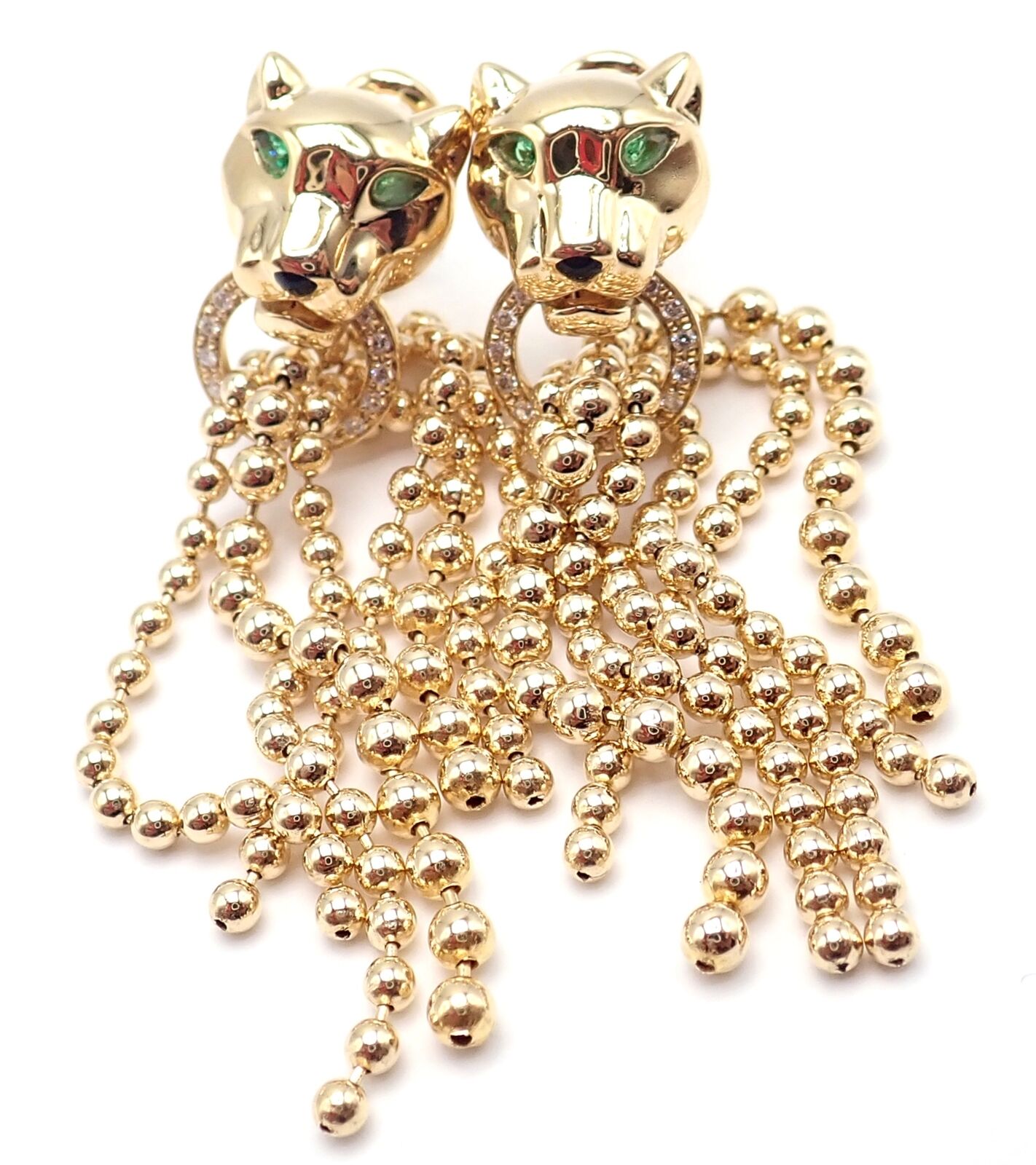 Authentic! Cartier Panther Panthere 18k Gold Diamond Tsavorite Onyx Earrings | Fortrove