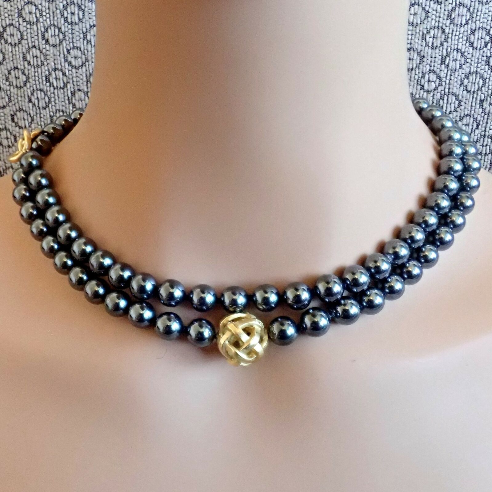 Authentic! Angela Cummings 18k Yellow Gold Hematite Bead 38" Long Necklace 1988 | Fortrove