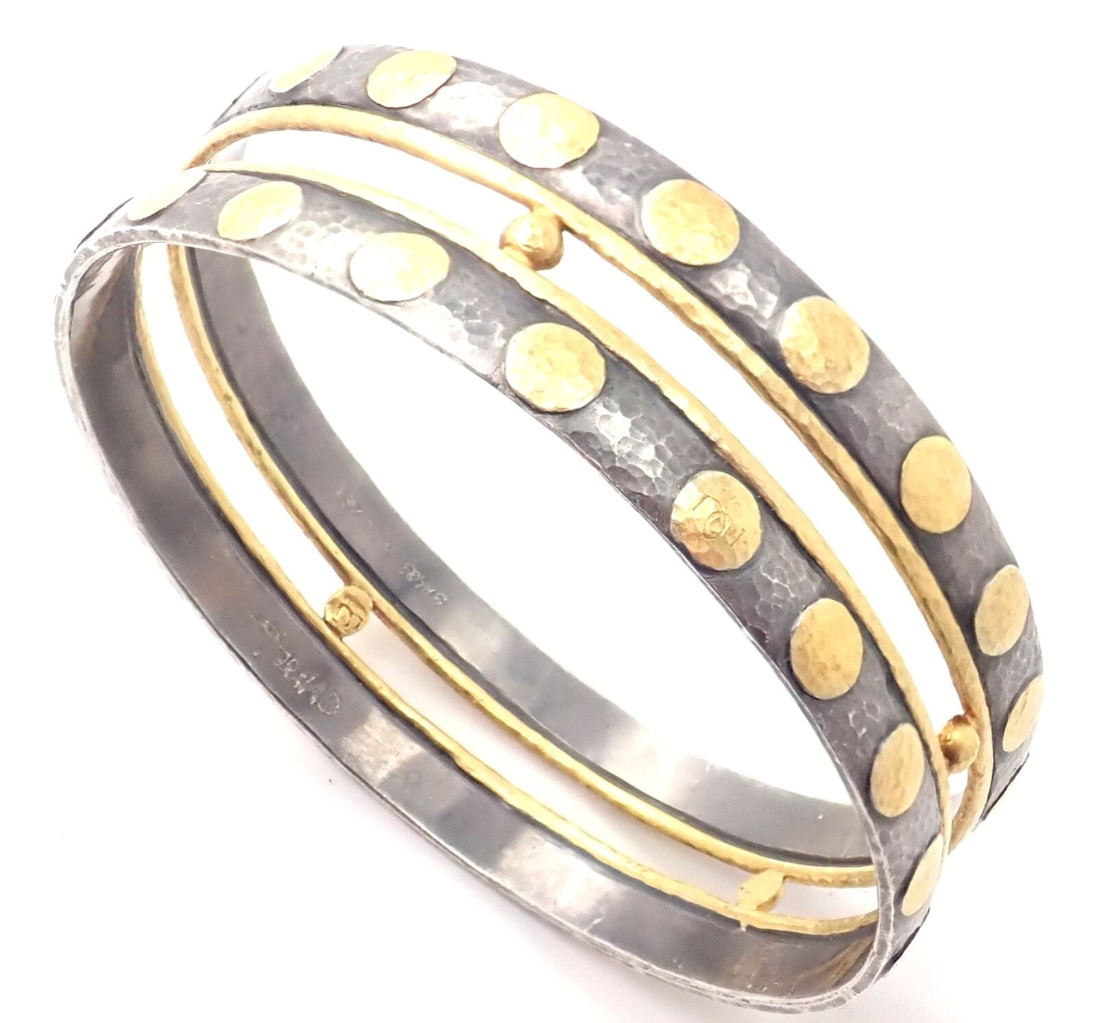 Authentic! Gurhan Deco 24k Yellow Gold Sterling Silver Bangle Bracelet Paper | Fortrove