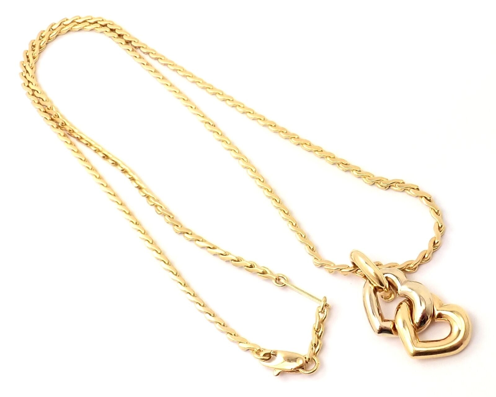 Authentic! Cartier 18k Yellow White Gold Double Heart Pendant S Chain Necklace | Fortrove