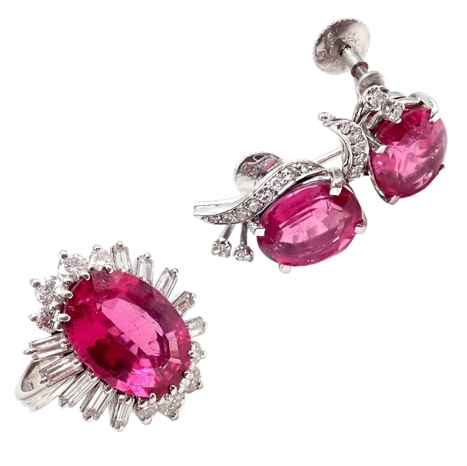 Authentic! H. Stern 18k White Gold Diamond Pink Tourmaline Ring + Earrings Set | Fortrove