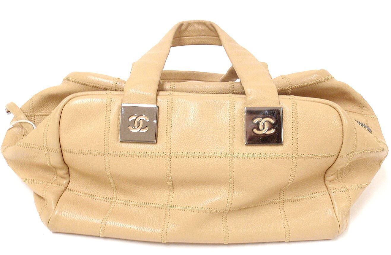 AUTHENTIC 2004 CHANEL LAX SQUARE STITCH CAFE o'LAIT SOFT CAVIAR LEATHER HANDBAG | Fortrove