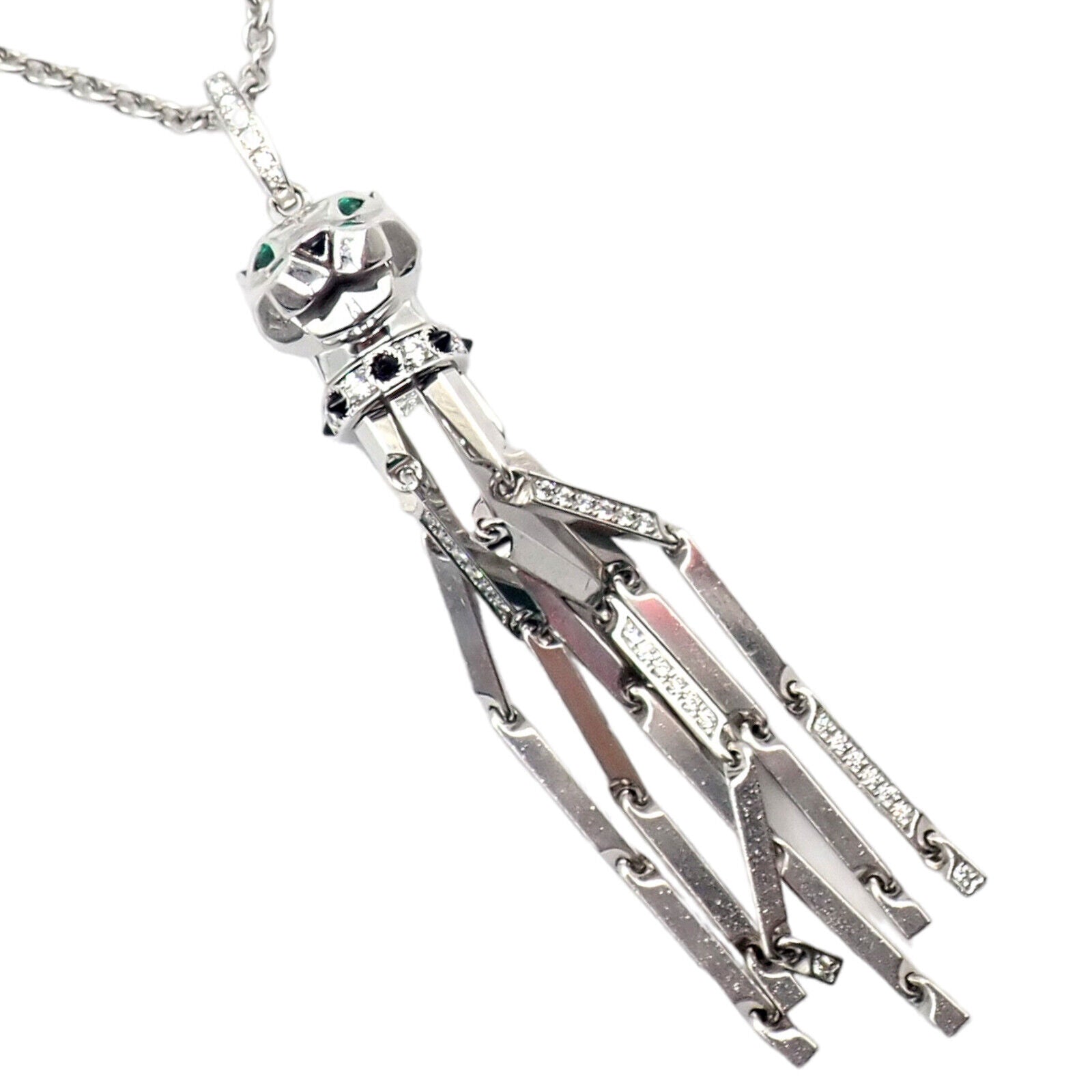 Panthere de Cartier Panther 18k White Gold Diamond Emerald Onyx Pendant Necklace | Fortrove