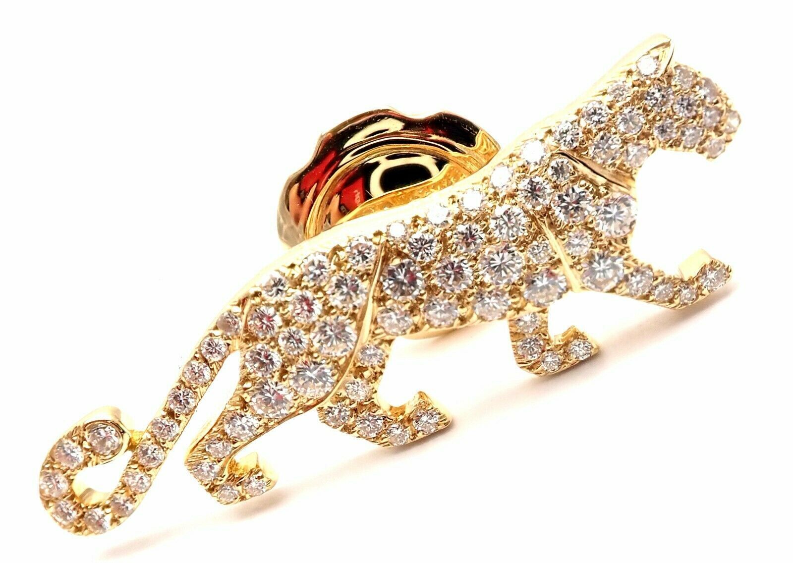 Authentic! Cartier Panther Panthere 18k Yellow Gold Diamond Tie Lapel Brooch Pin | Fortrove