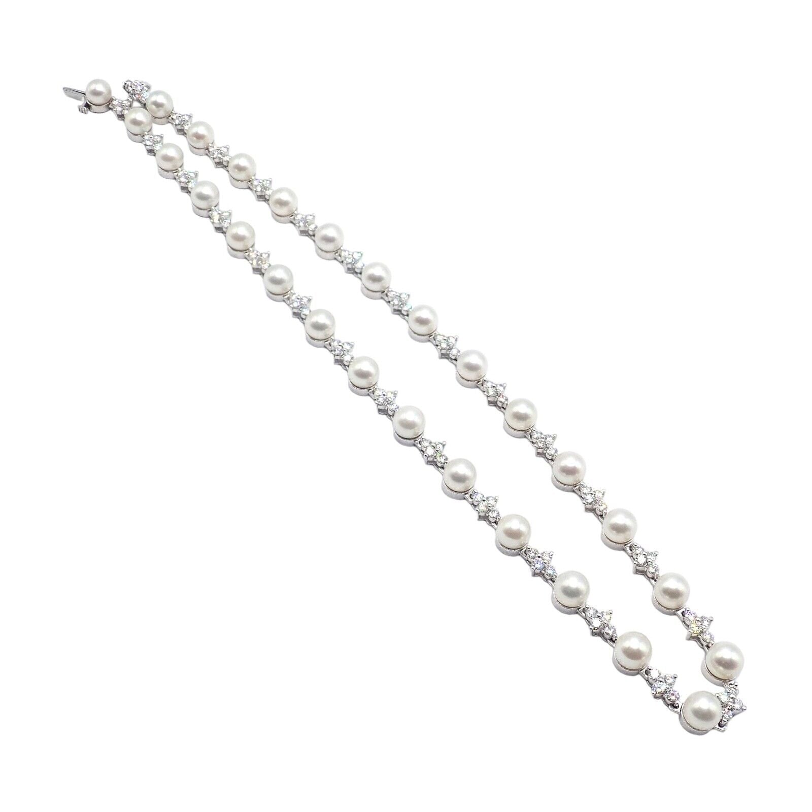 Authentic! Tiffany & Co Platinum Diamond 6.5mm Pearl Necklace | Fortrove