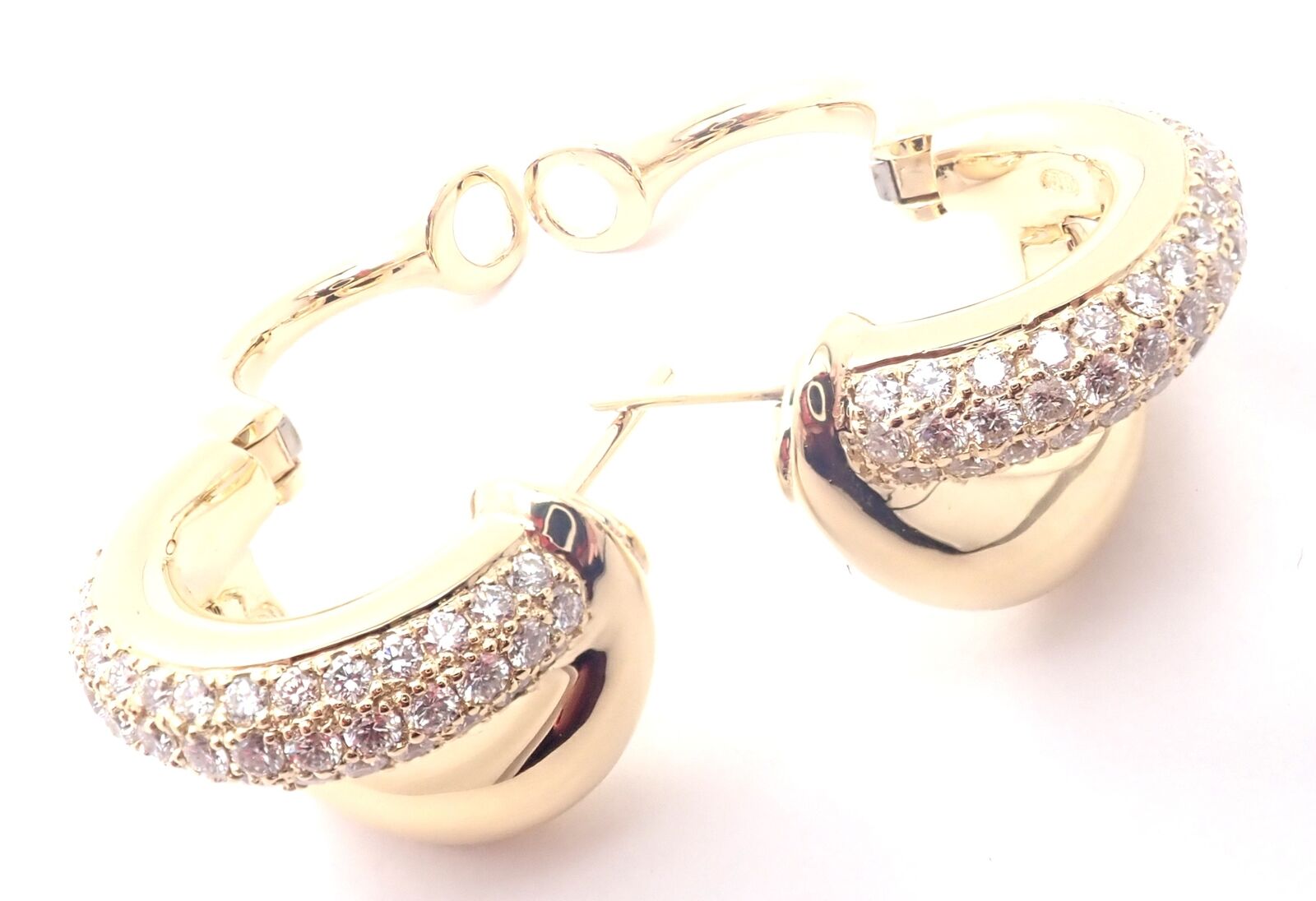 Authentic! Mauboussin Paris 18k Yellow Gold Diamond Double Hoop Earrings | Fortrove