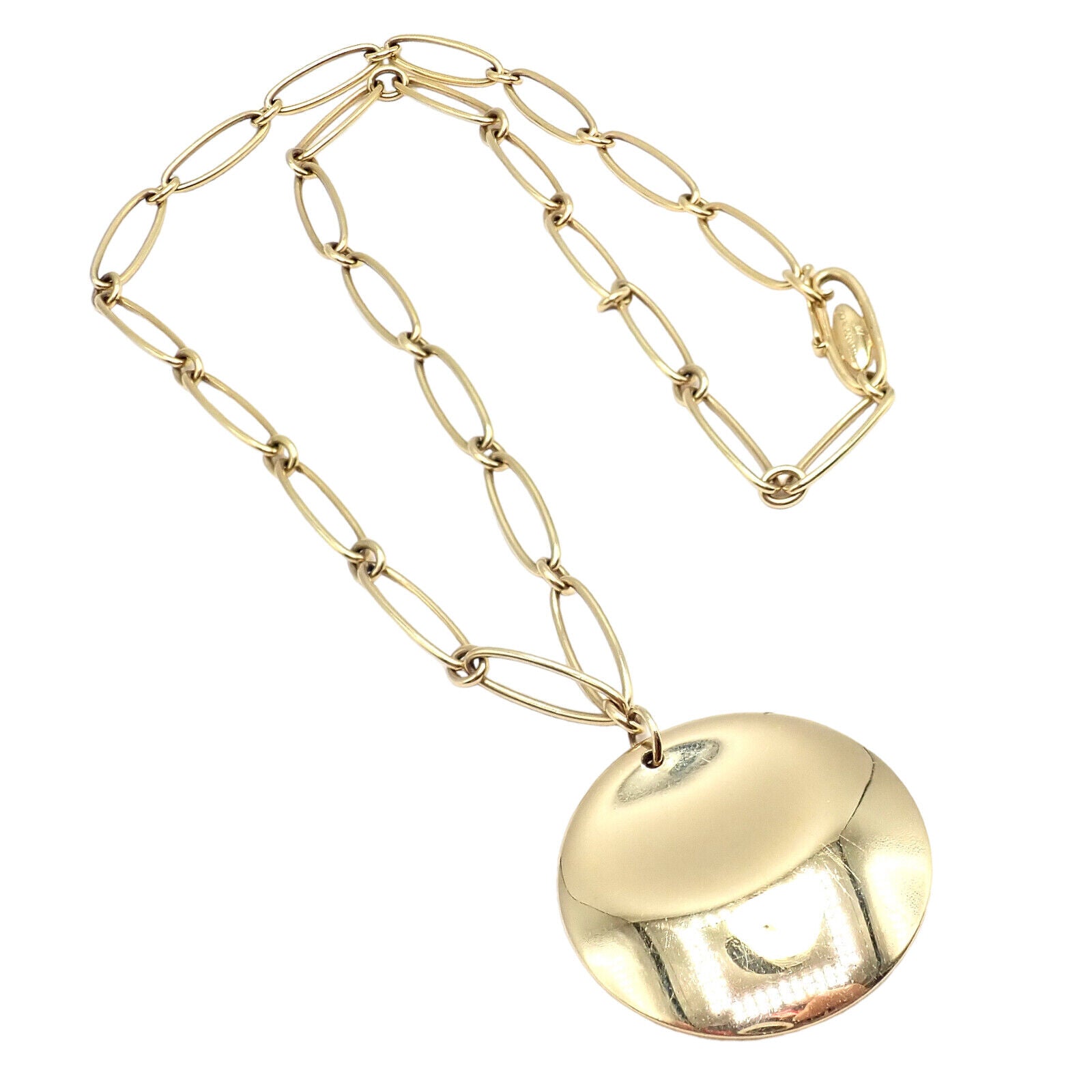 Authentic! Tiffany & Co Peretti 18k Yellow Gold 30mm Disc Pendant Necklace | Fortrove
