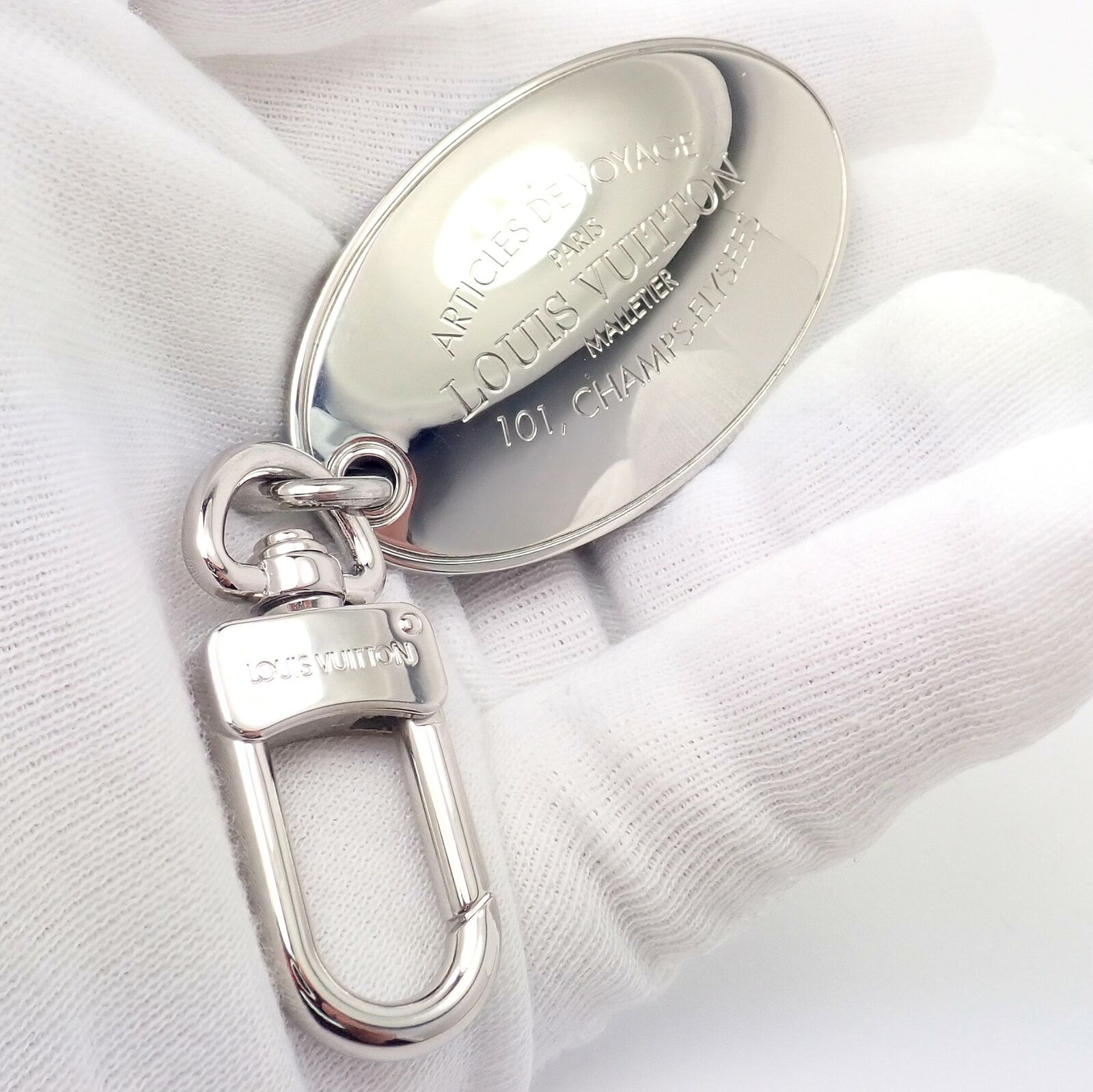 Authentic Louis Vuitton LV Large Stainless Steel Luggage Tag Key Chain CK 1100 | Fortrove