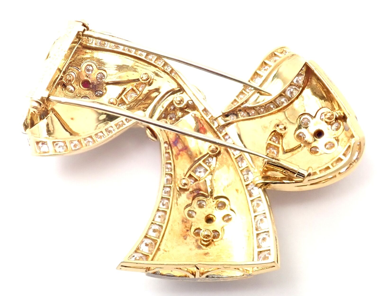 Rare Van Cleef & Arpels 18k Gold Diamond Ruby Emerald Sapphire Flower Pin Brooch | Fortrove