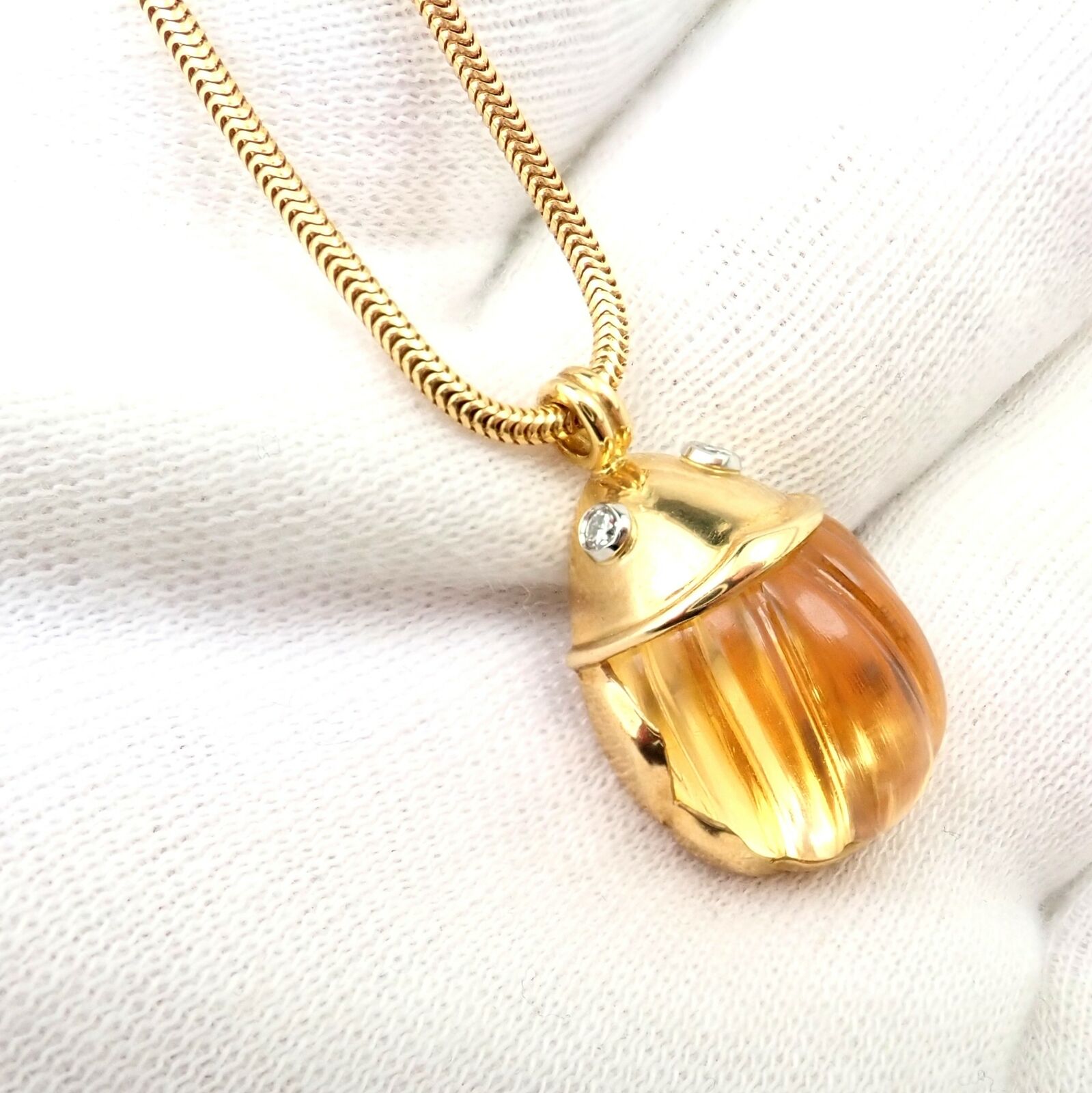 Rare Tiffany & Co Platinum 18k Gold Carved Citrine Diamond Scarab Necklace | Fortrove