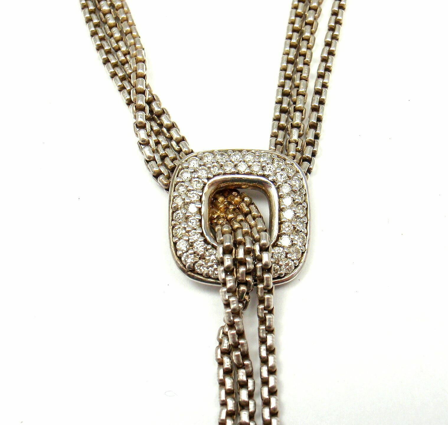 David Yurman DY Sterling Silver Diamond Lariat Waterfall Tassel Necklace 16" | Fortrove