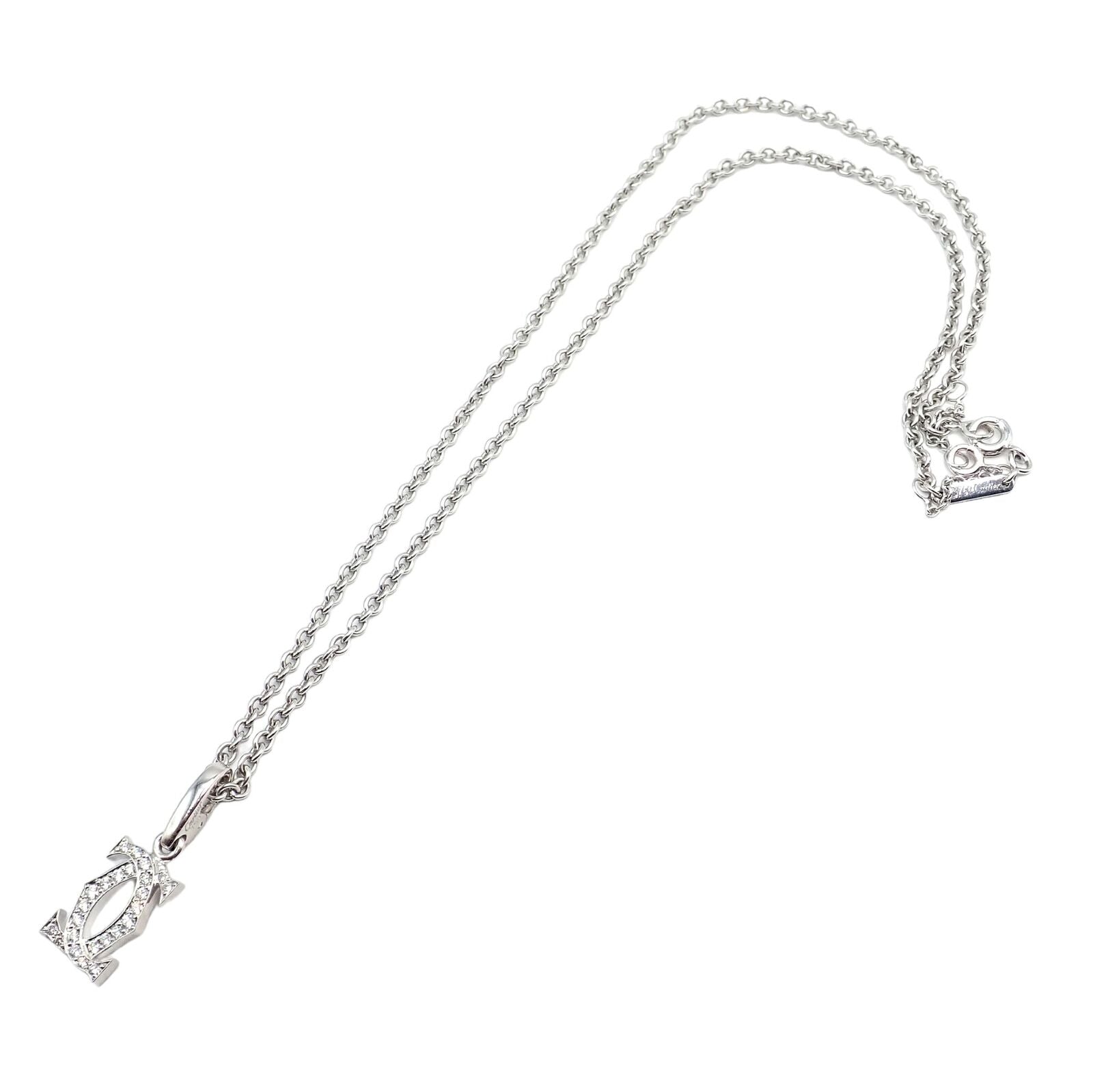Authentic! Cartier Double C 18k White Gold Diamond Pendant Necklace | Fortrove