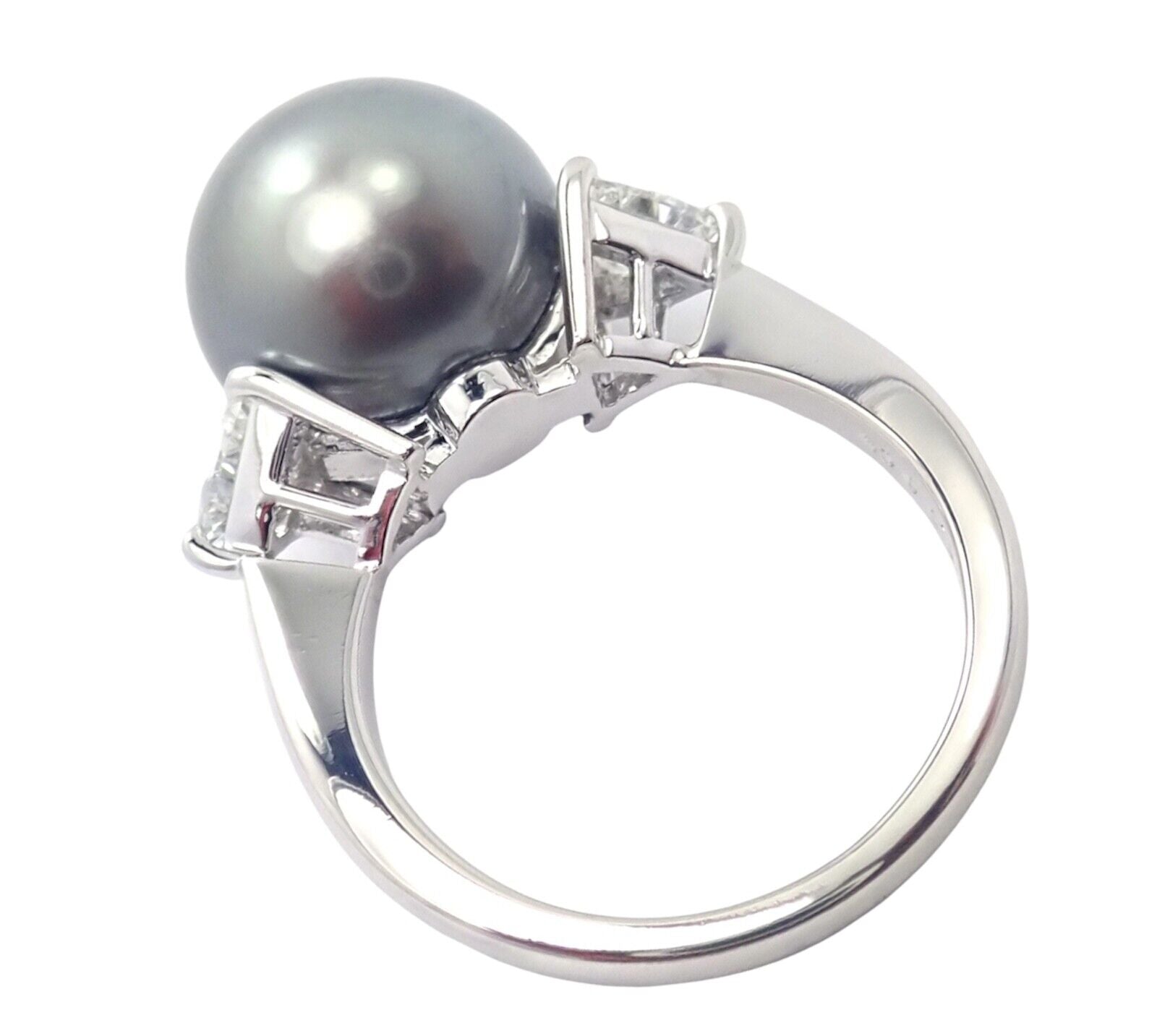 Rare! Mikimoto Platinum .5ctw Diamond 12mm Tahitian South Sea Pearl Heart Ring | Fortrove
