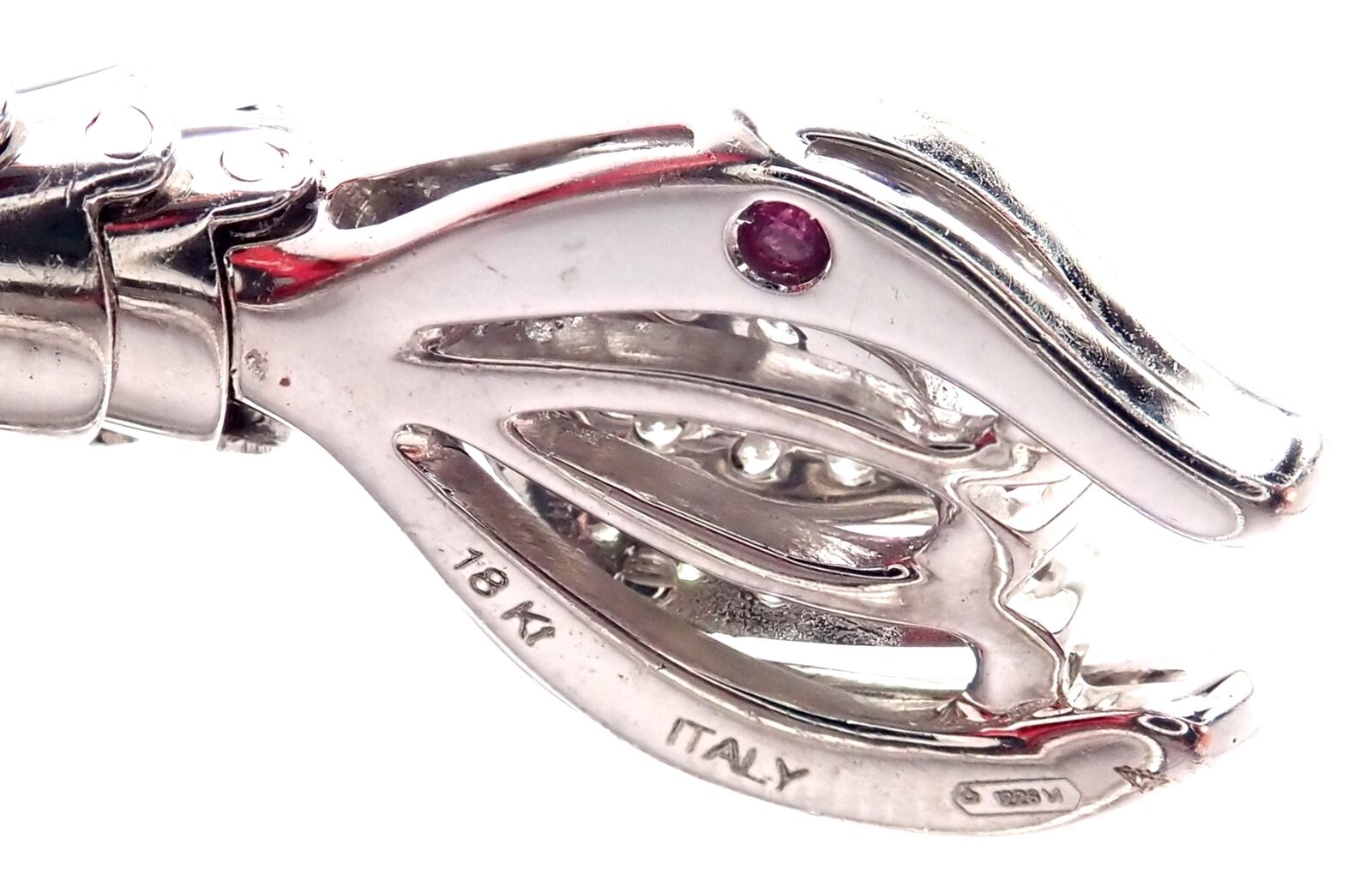 Authentic! Roberto Coin Nemo 18k White Gold Diamond Ruby Enamel Cuff Bracelet | Fortrove