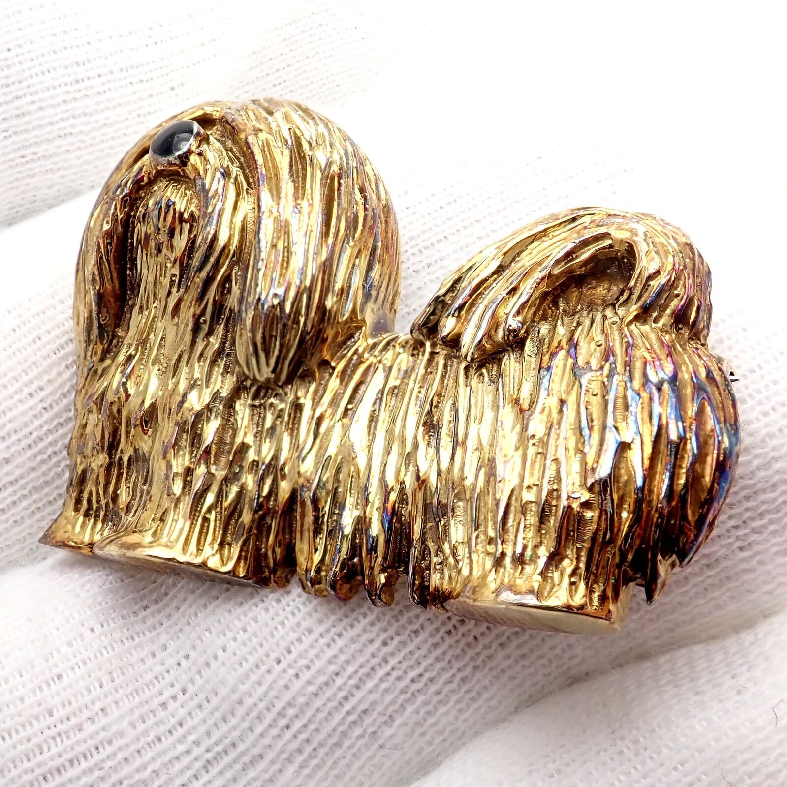 Rare! Vintage Tiffany & Co 14k Yellow Gold Enamel Dog Shih Tzu Brooch Pin 1960's | Fortrove