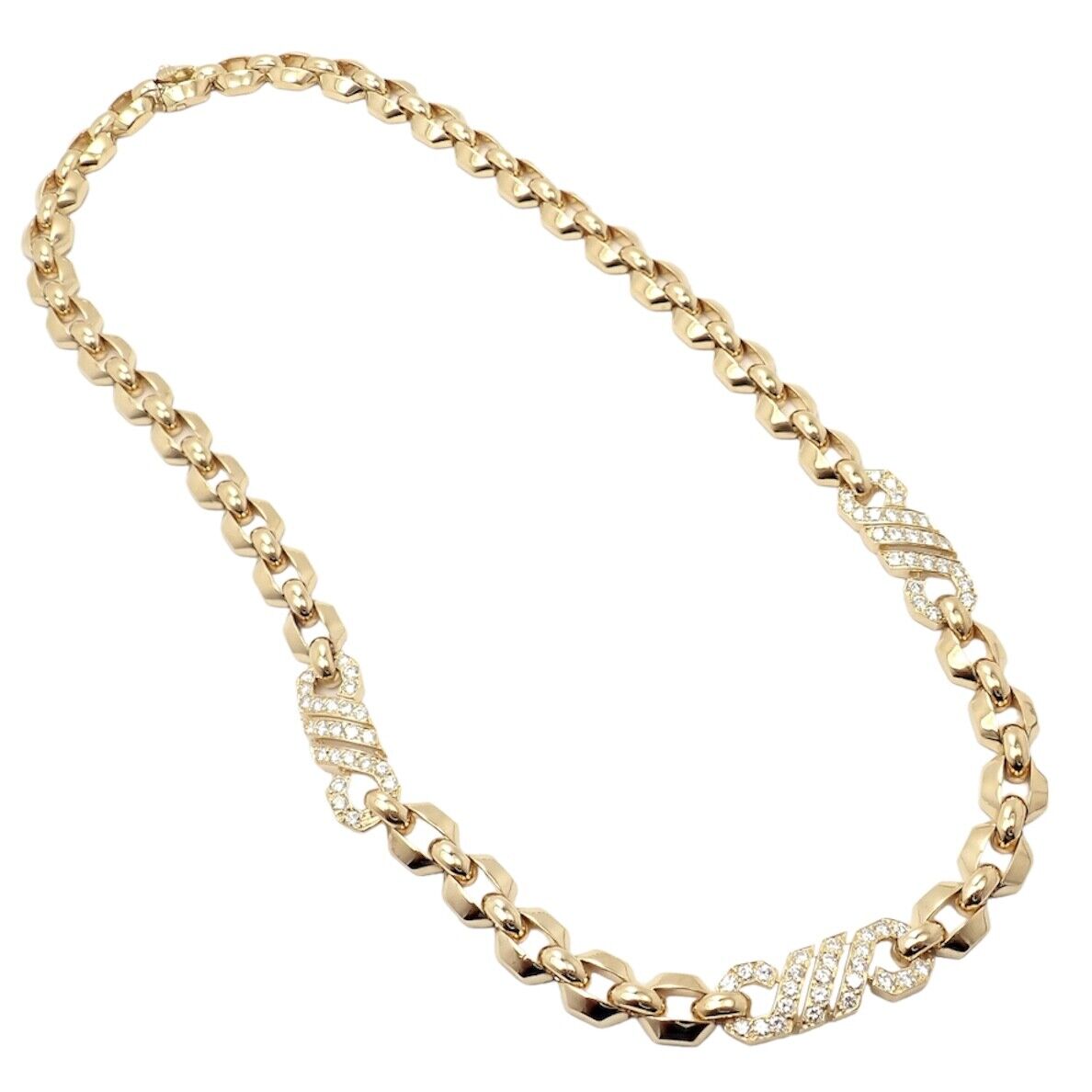 Authentic! Cartier Vintage Fox Trot 18k Yellow Gold Diamond Necklace 1980's | Fortrove