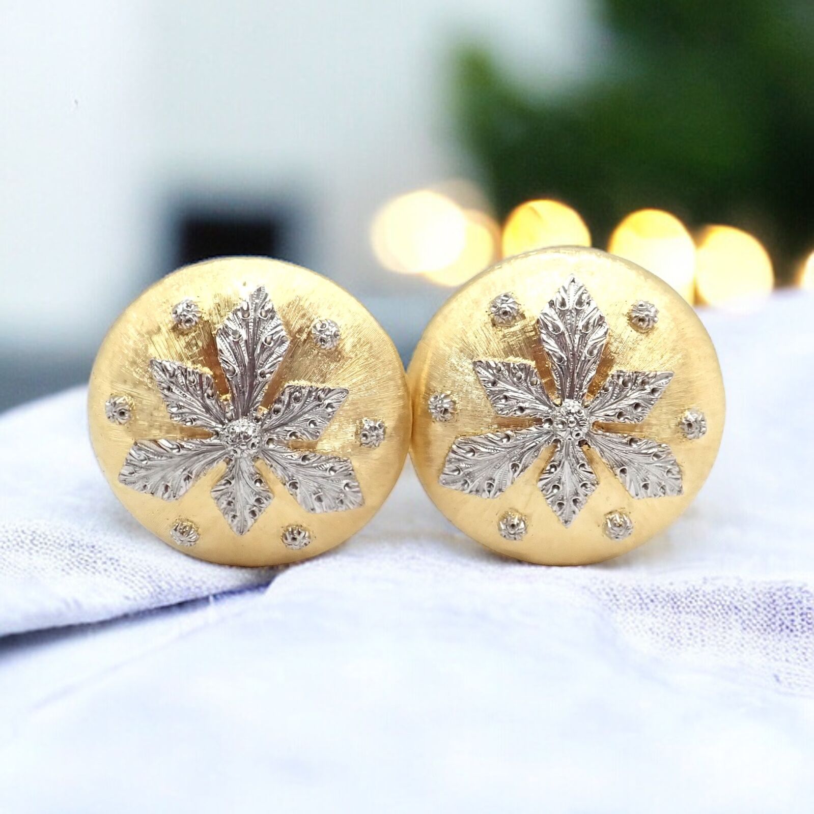 Vintage Mario Buccellati 18k Yellow White Gold Geminato Large Button Earrings | Fortrove